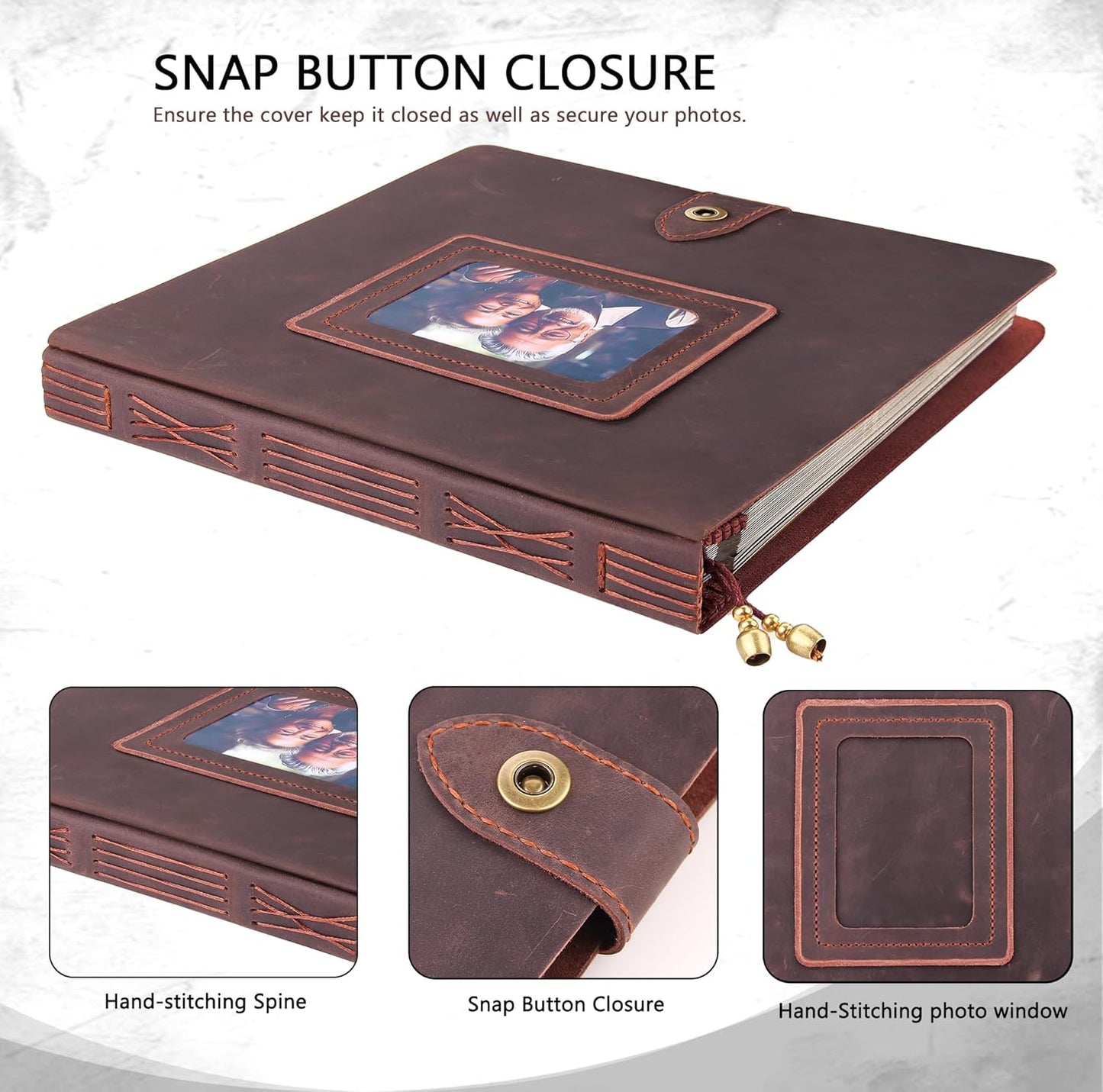 Leather photo Album Self Adhesive Pages, Handamde Leather Scrapbook Photo Album, Wedding Family Album, Holds 3x5, 4x6, 5x7, 6x8, 8x10 Photos - Coffee