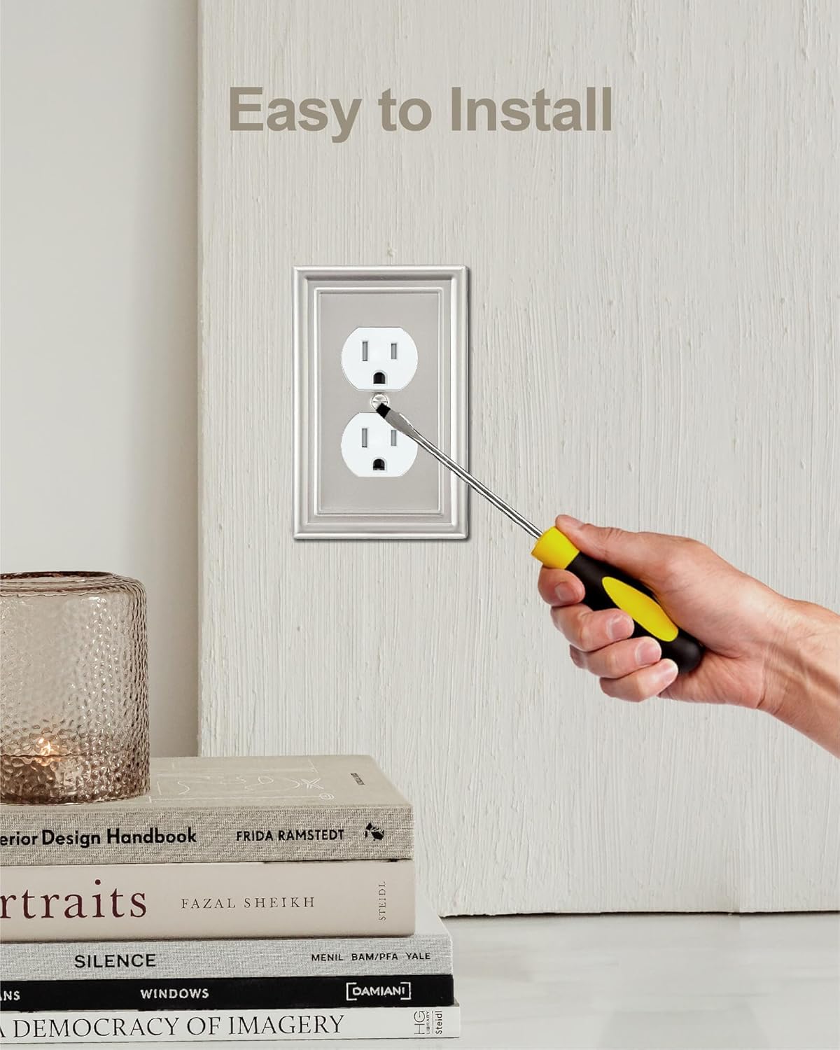 6-Pack Satin Nickel Outlet Cover, Single Duplex Wall Plate for Electrical Outlet, Light Switch, Durable Metal, 3.15''*4.88'', Midsize