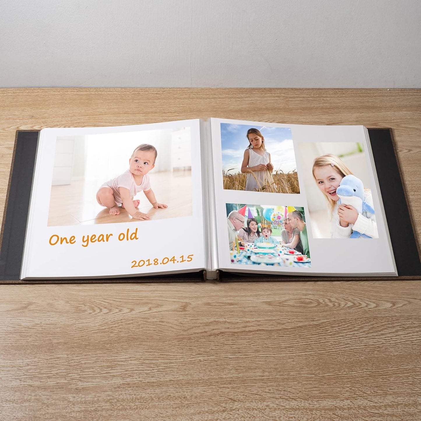 Large Photo Album Self Adhesive Scrapbook Album for 4×6 5×7 8×10 Pictures DIY Magnetic Linen Cover Album 60 Pages for Family Wedding Gifts with Metal Pen and Plastic Board