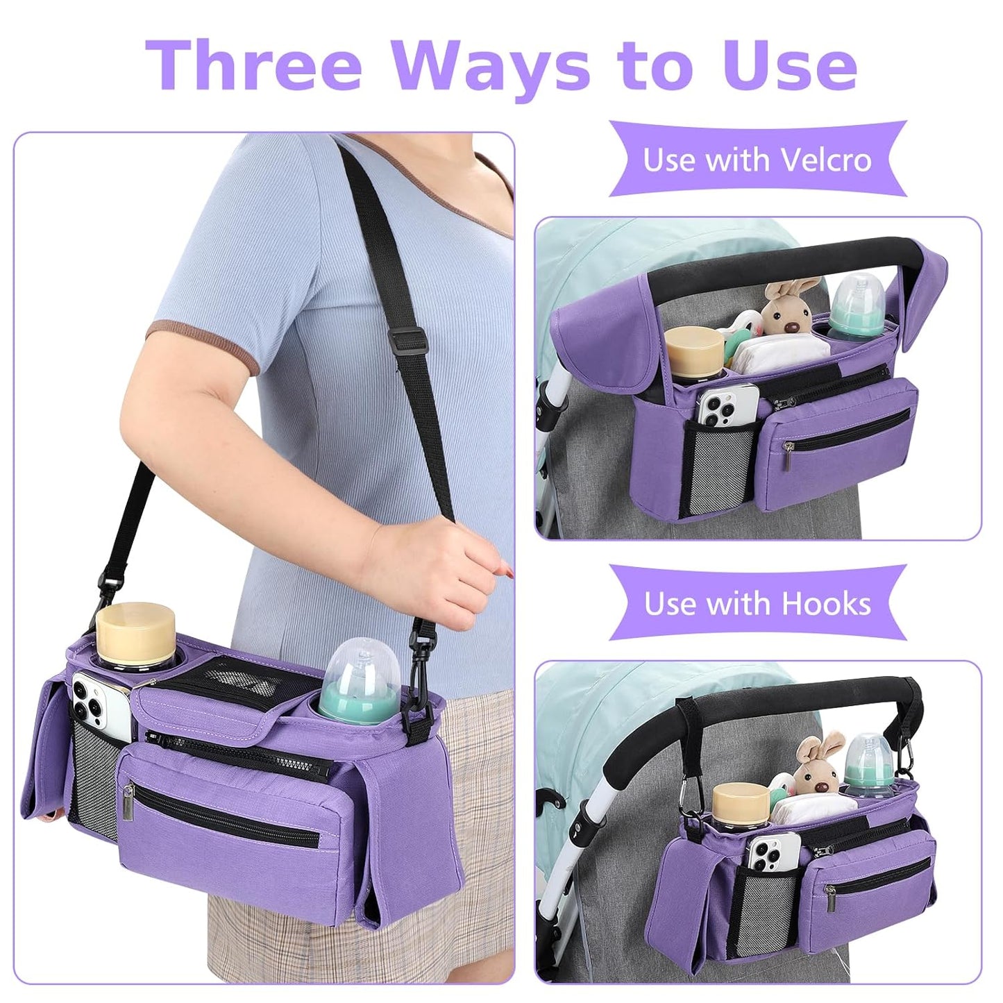 Accmor Universal Stroller Organizer with Insulated Cup Holder Detachable Phone Bag and Shoulder Strap,Stroller Bag Caddy Organizer Fits for Uppababy, Baby Jogger, Britax Strollers