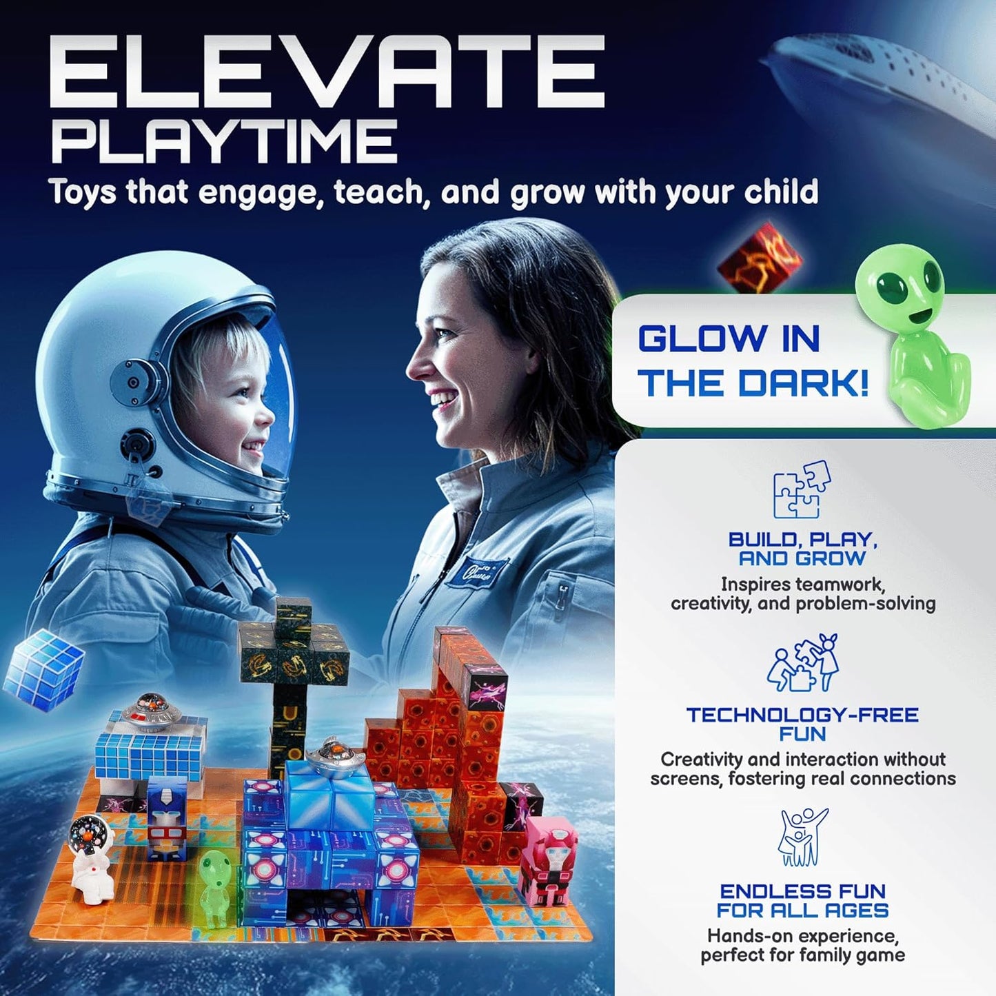 181 PCS Magnetic Blocks | Magnetic Building Blocks for Kids Age 3+ | Exclusive Magnetic Space Cubes with Custom LED | Magnet Blocks for Boys & Girls, STEM Sensory Educational Gift