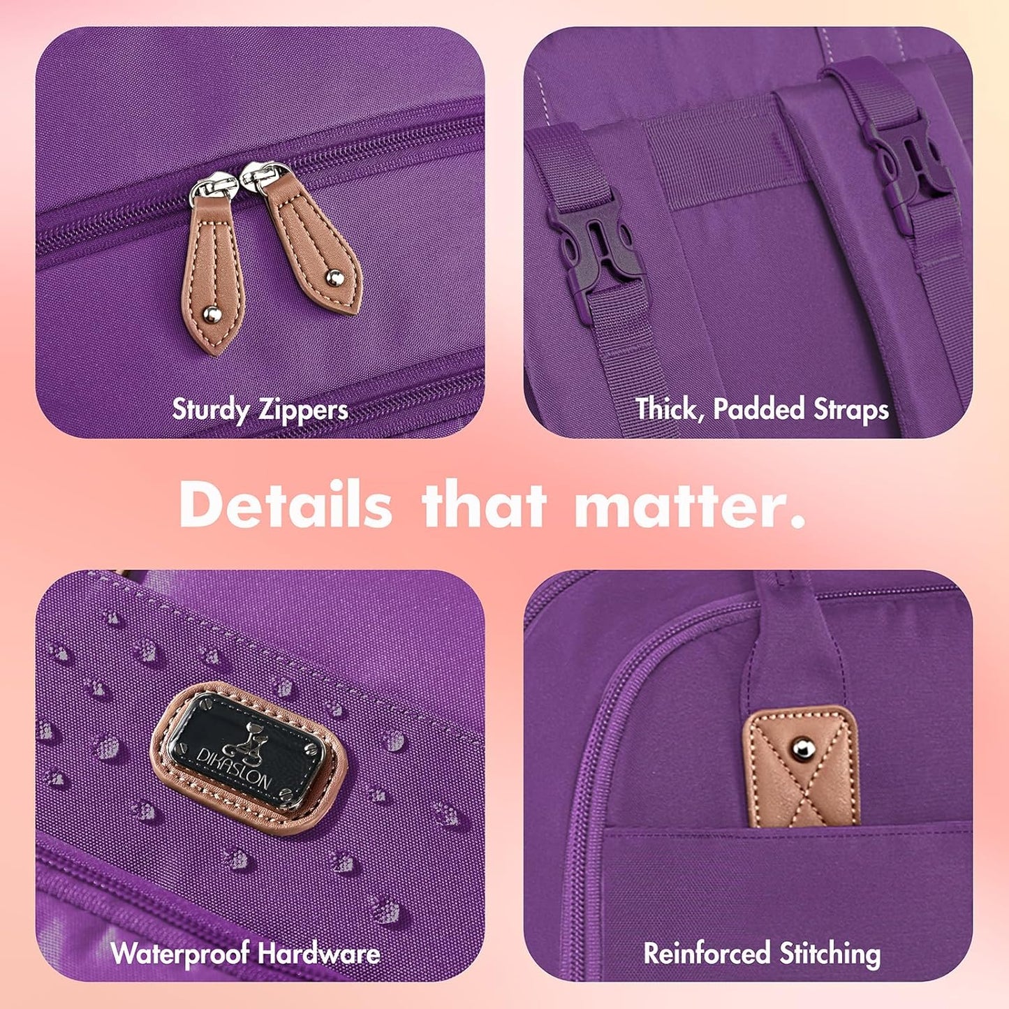 Dikaslon Diaper Bag Backpack with Portable Changing Pad, Pacifier Case and Stroller Straps, Large Unisex Baby Bags for Boys Girls, Multipurpose Travel Back Pack Moms Dads, Purple