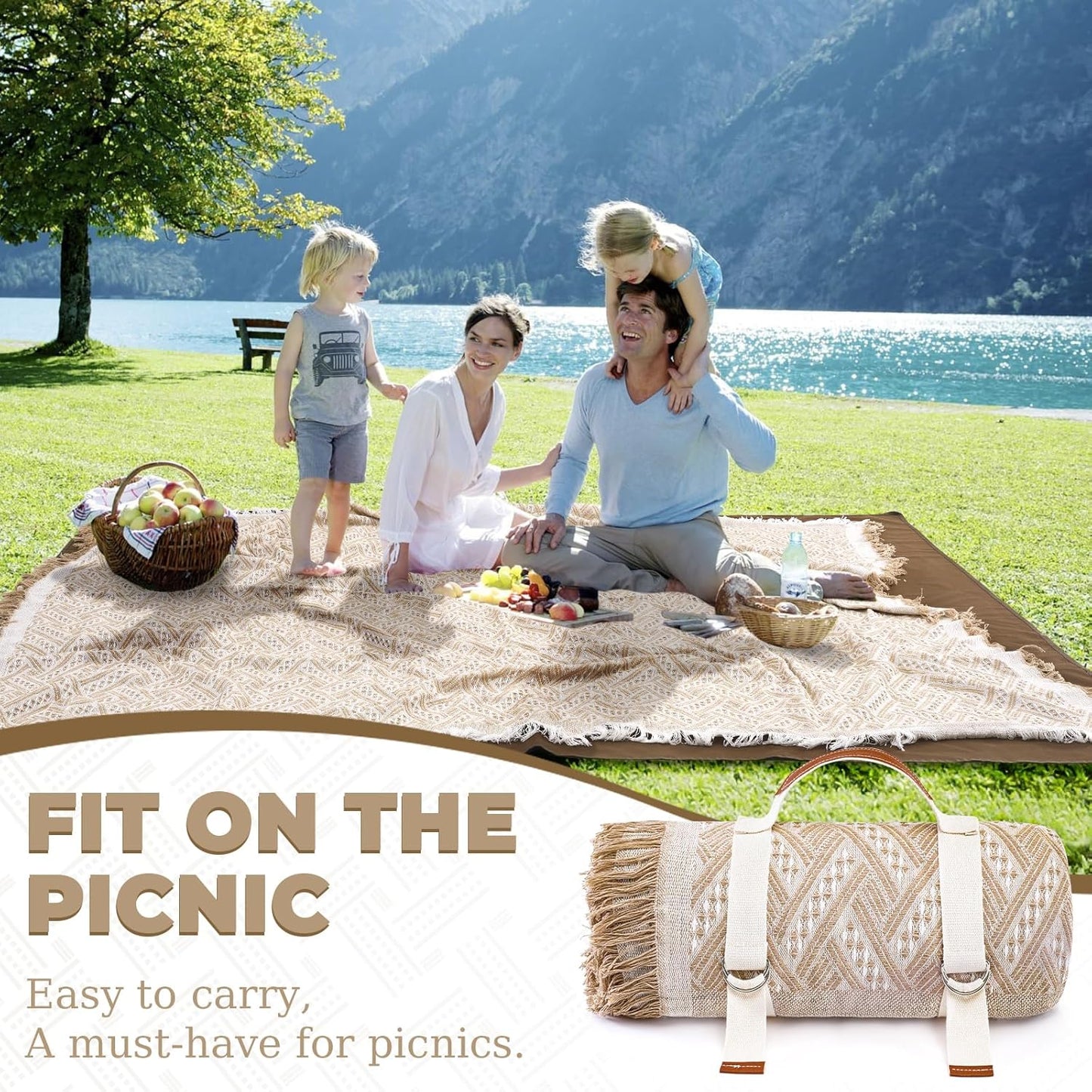 2 in 1 Extra Large 80"* 80" Rug Picnic Waterproof Outdoor Beach Blanket Foldable Camping Mat Car Travel Necessities Mountaineering Essentials Camper Accessories Backpacking Gear Trip Supplies