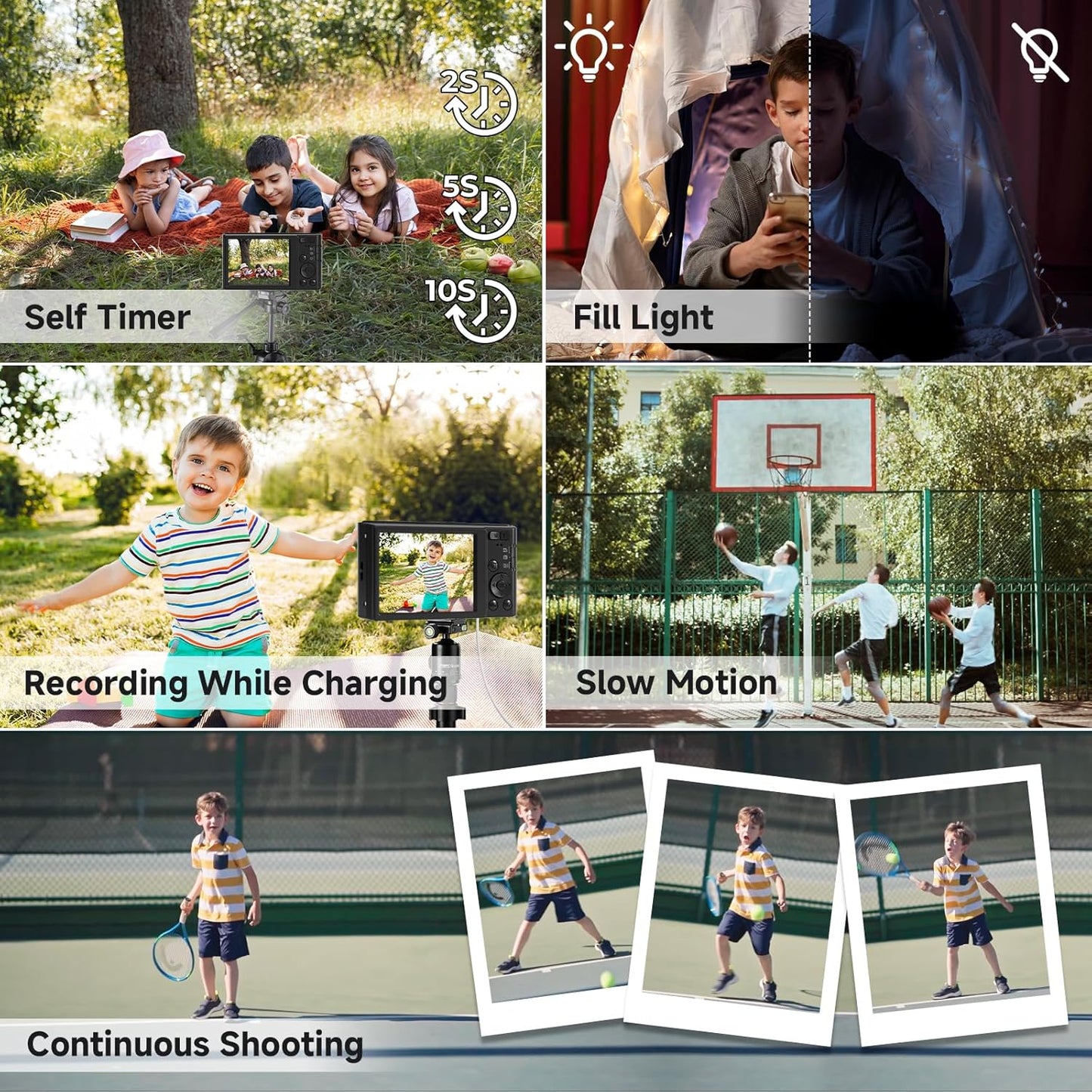 Digital Camera FHD 4K Kids Camera 44MP with 64GB SD Card 2 Batteries Autofocus 16X Digital Zoom Compact Portable Point and Shoot Digital Small Vintage Camera for Teens Boys Girls Students (Black)