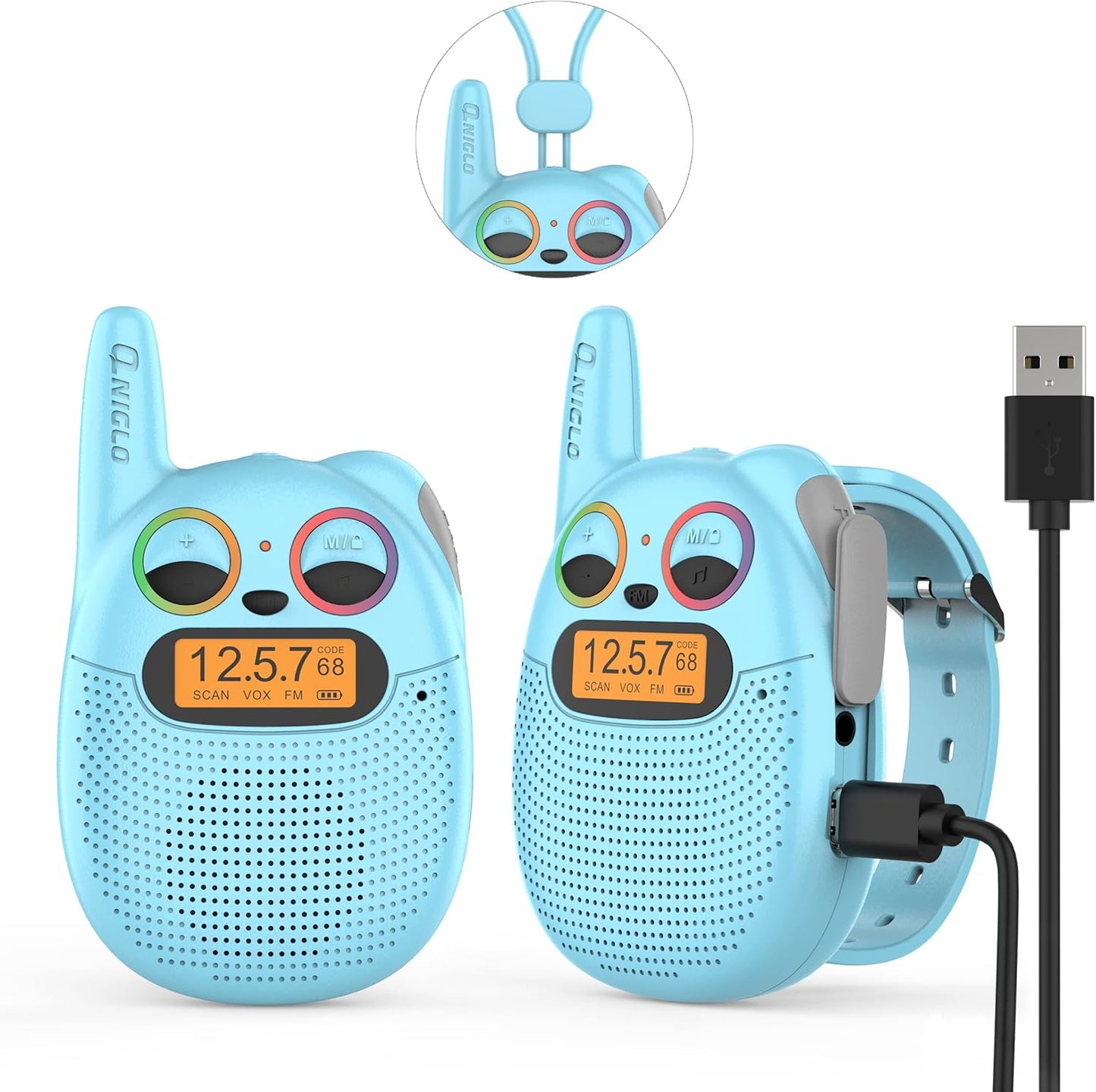 Qniglo Walkie Talkies for Kids Rechargeable 2 Pack,Christmas Birthday Gifts Toys for Age 3-12 Boys Girls, Long Range Kids Walkie-Talkie with FM Radio for Family Adventure Camping Hiking Spy Games