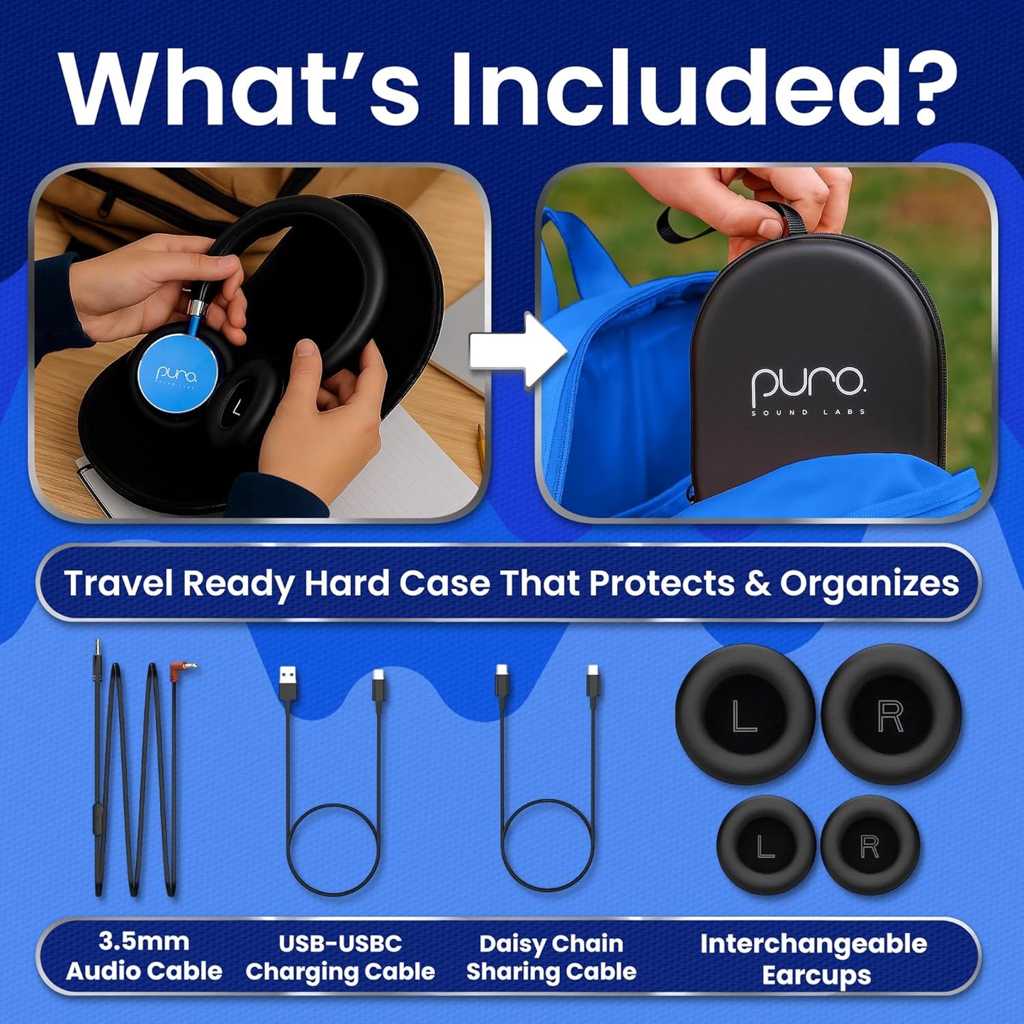 Puro Sound Labs BT2200 Plus Kids Bluetooth Headphones – Volume-Limiting 85dB, Studio-Grade Audio, Over-Ear & Comfy Design, 20-Hour Battery Life, Easy to Connect Wireless Headphones for Kids, Blue