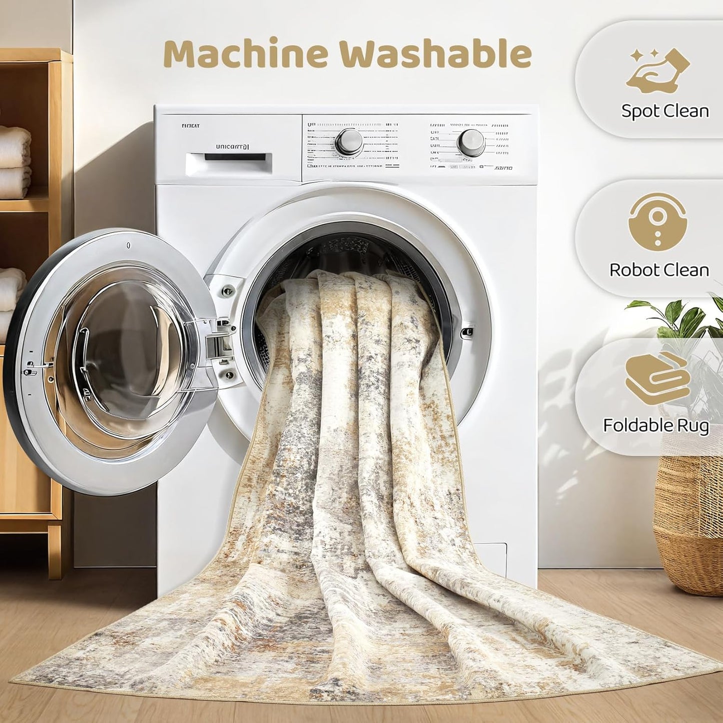 10x12 Area Rug Living Room: Washable Large Abstract Modern Soft Rugs Stain Resistant Indoor Floor Non Slip Accent Carpet for Bedroom Nursery Playroom Office Dining Room Dorm Home House- Gray Gold