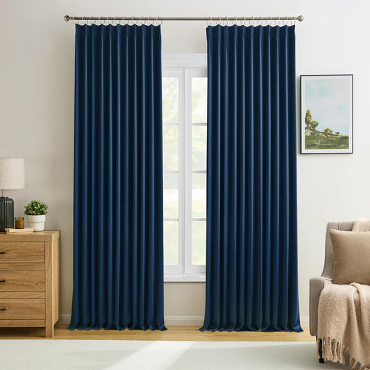 KEQIAOSUOCAI Navy Blackout Curtains 72 Wide x 84 inch Long 2 Panels - Thermal Insulated Room Divider Curtain for Bedroom/Living Room/Patio, Width Pinch Pleated Curtain Panel with Hooks 72 x 84