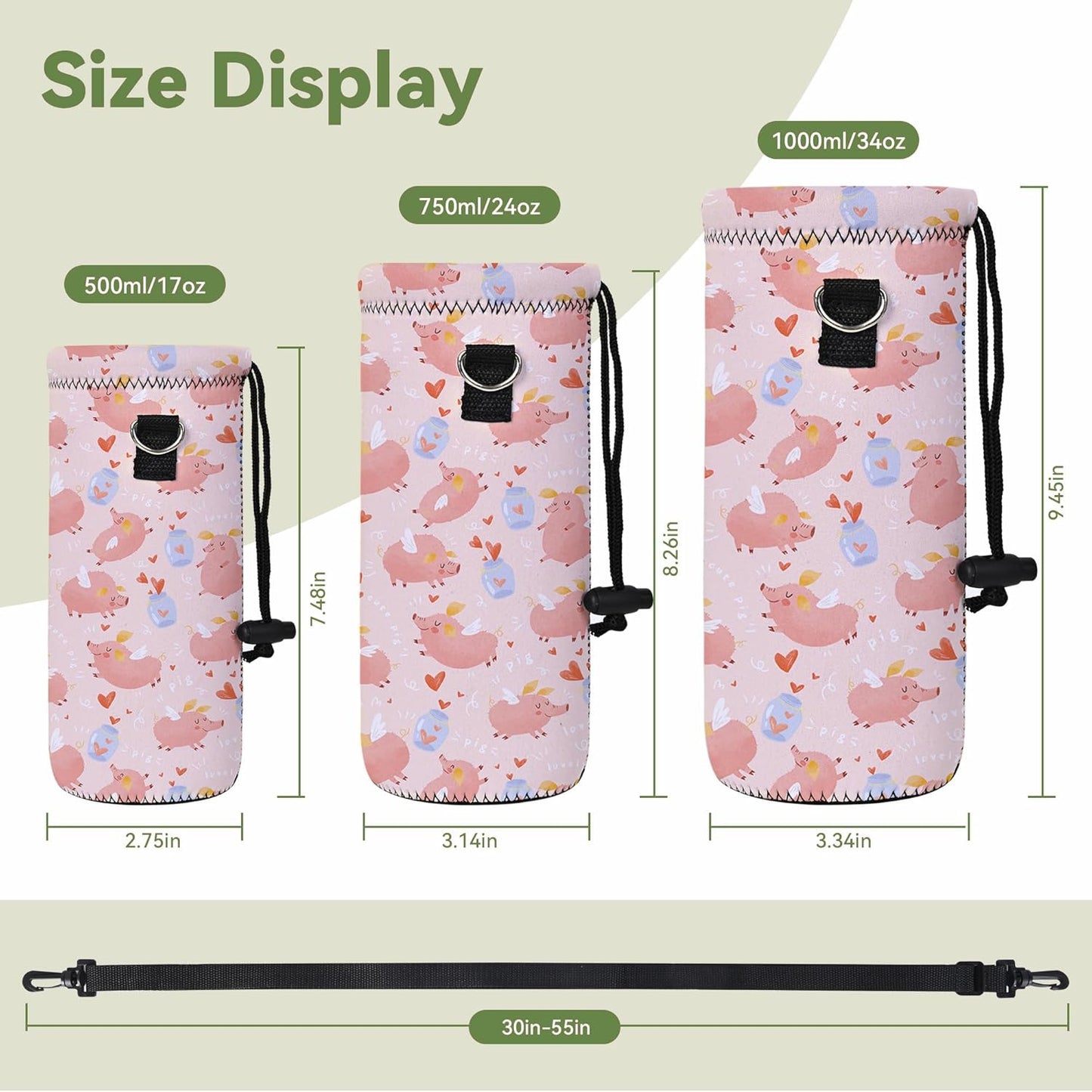 Neoprene Water Bottle Carrier Bag with Adjustable Shoulder Strap for Men Women Walking Hiking,Portable Insulated Holder Case for Stainless Steel/Glass/Plastic Bottles