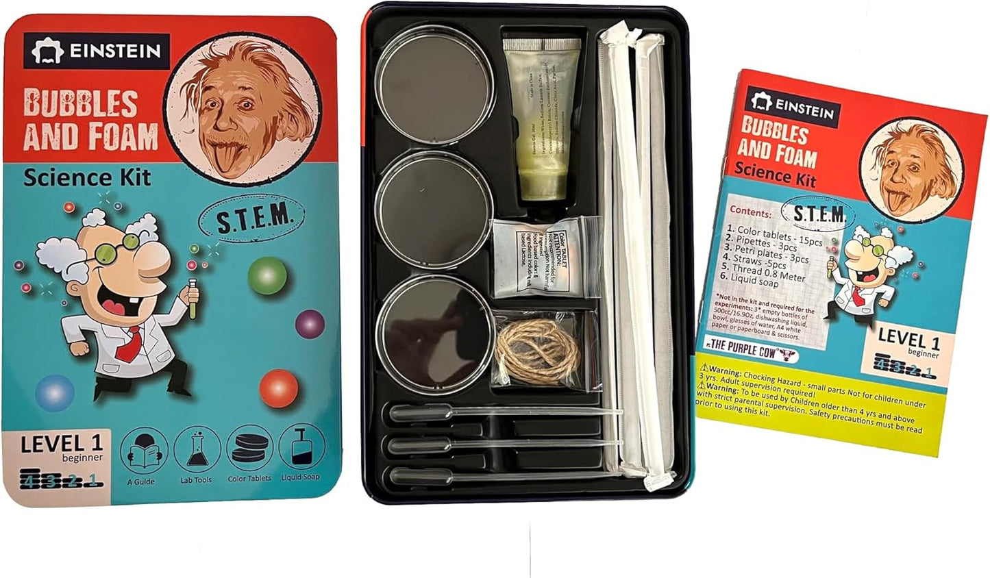 Einstein’s Bubbles and Foam LAB Science Kit for Kids. STEM for Boys & Girls Detailed Picture Guide Included.