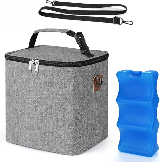 Accmor Breastmilk Cooler Bag with Ice Pack, Baby Bottle Cooler Bags, Insulated Bottle Cooler Tote Bags On The Go, Fits 6 Large 9oz Bottles, for Nursing Mom Daycare Travel, Grey