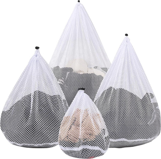 4Pcs Mesh Laundry Bags Washing Machine Mesh Wash Bags for Clothes,Underwear,Lingerie, Bed Linen with Drawstring Closure Sturdy(4 Size)