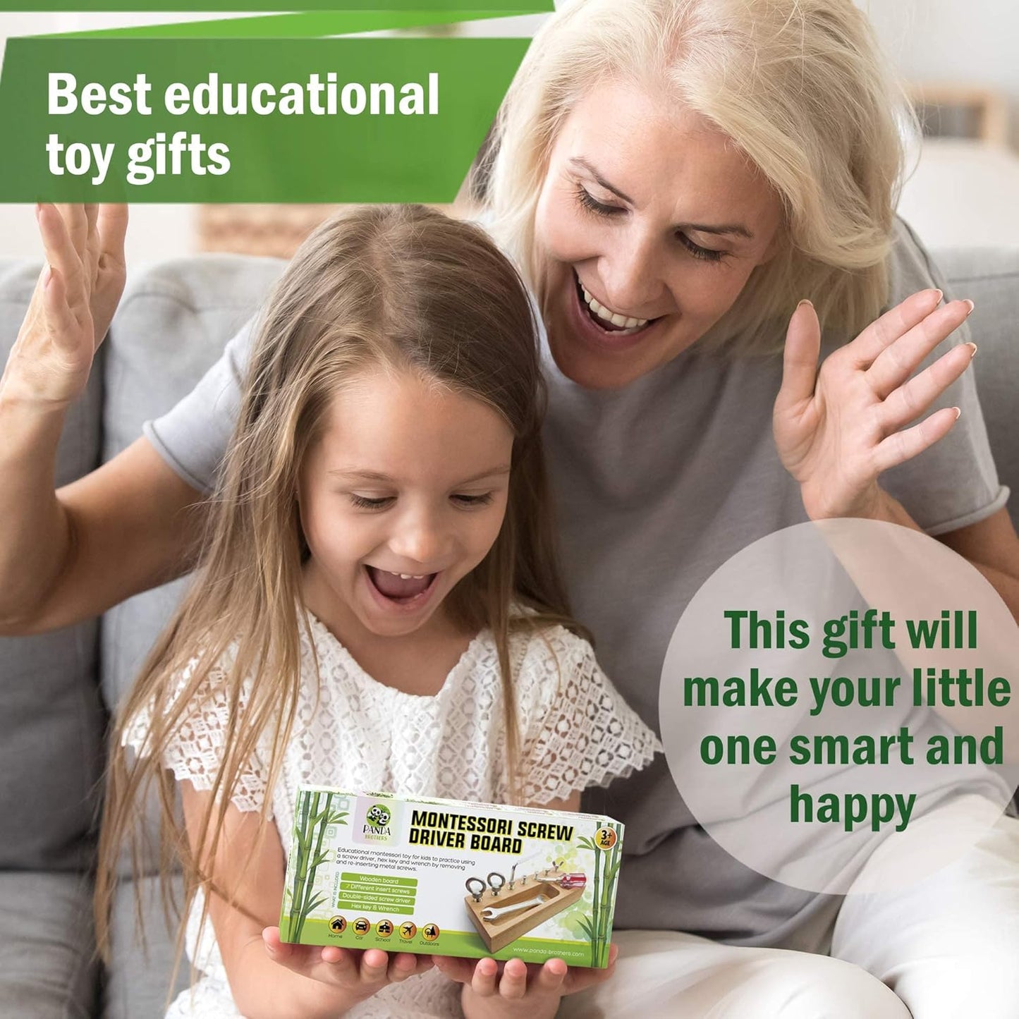 Panda Brothers Montessori Screwdriver Board Set - Wooden Montessori Toys for 4 Year Old Kids and Toddlers, Sensory Bin, Fine Motor Skills, STEM Toys