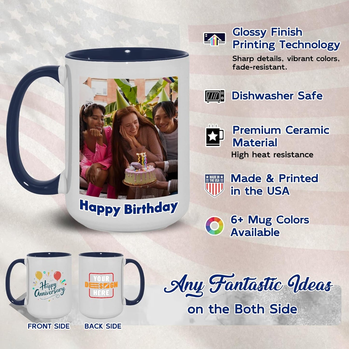 Custom Mug Upload Your Picture Personalized Coffee Mug with Photo Text Name Customized Cup Unique Ideas Gifts for Men Women Mom Dad Girlfriend Boyfriend Friend Family (Dark Blue, 11oz)
