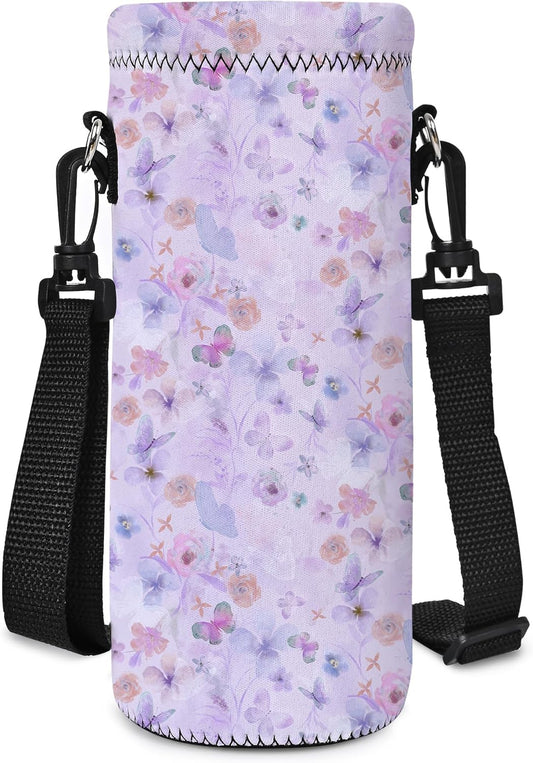 Neoprene Water Bottle Carrier Bag with Adjustable Shoulder Strap for Men Women Walking Hiking,Portable Insulated Holder Case for Stainless Steel/Glass/Plastic Bottles