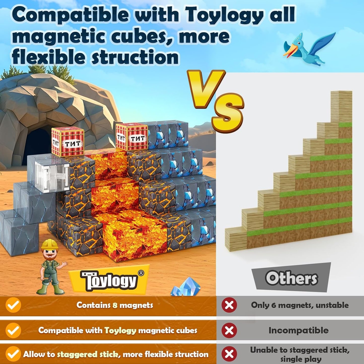 100PCS Magnetic Blocks-Build Mine Magnet World Jurassic Sword Dinosaur Toys Building Blocks for Boys Girls Ages 3-5 5-7, Classroom Must Haves Stem Education Sensory Kids Toys Christmas Birthday Gifts