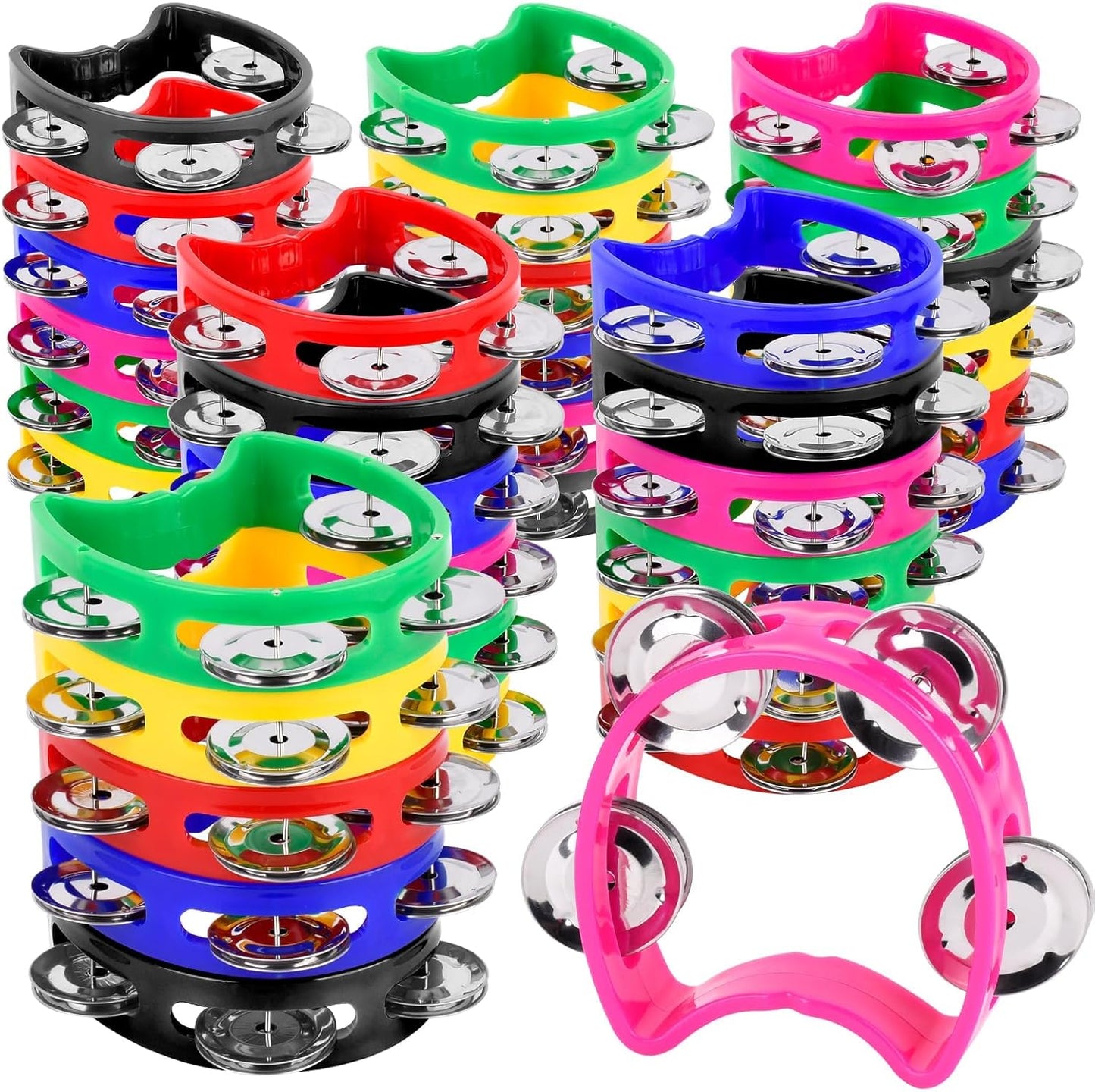 36PCS Multicolored Tambourines for Kids - 4 Bells Handheld Musical Instruments and Noise Makers Perfect for School Supplies Church Kindergarten Weddings Christmas Parties and Group Performances