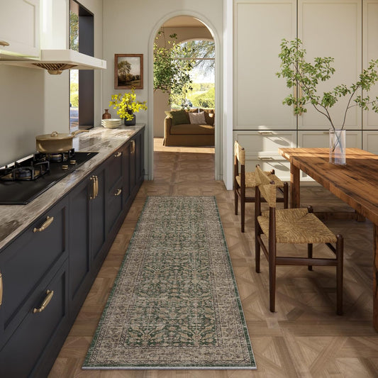 Machine Washable Hallway Runner Rugs: 2'6"x8' Kitchen Rug Stain Resistant Non Slip Low Pile Soft Carpet Runners for Hallways Indoor Entryway Kitchen Laundry Room Bedroom Bathroom Farmhouse