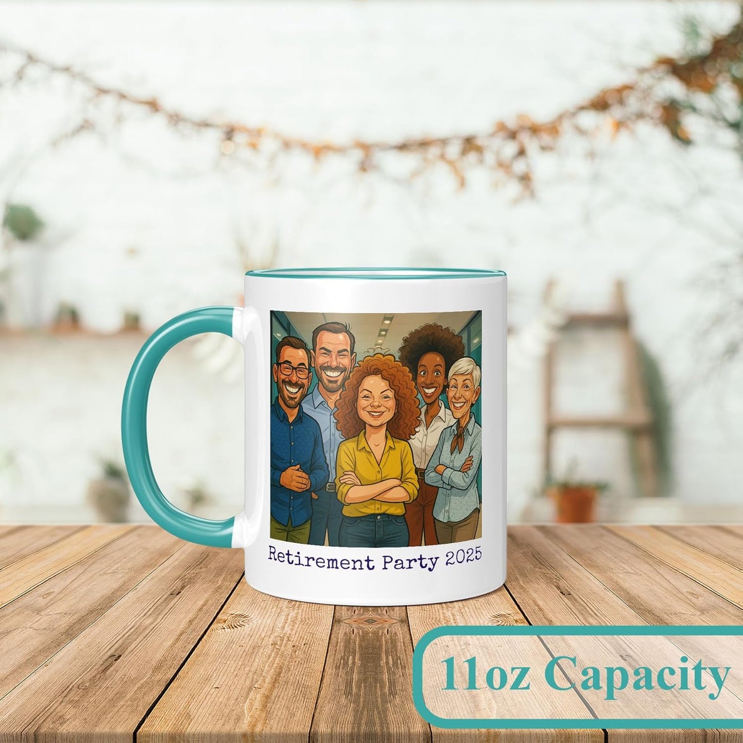 Personalized Coffee Mug, Custom Photo Caricature Gift, Funny Customized Coffee Gift for Men & Women, Custom Mugs with Pictures, Teal 11oz Customized Ceramic Tea Cup
