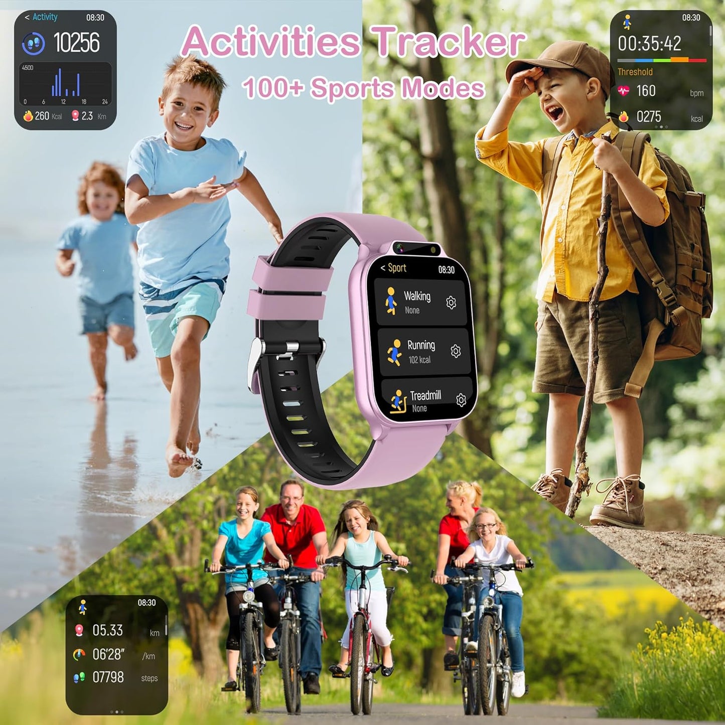 Kids Smart Watches Girls with Fitness & Sleep Tracker, Waterproof Sport Modes SOS DIY Dial Heart Rate Blood Oxygen Monitor HD Camera Games Music Recorder, NO APP/Phone, Gift for 5-14 Teen Girls