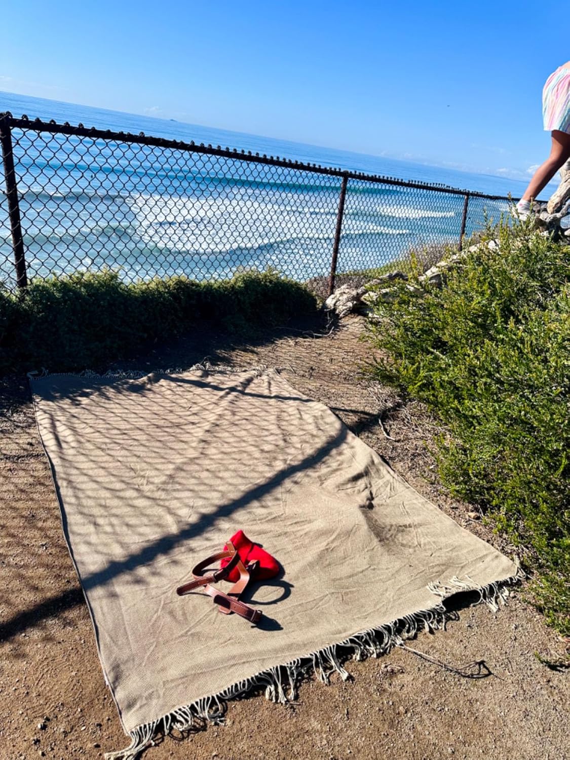 Picnic Blanket Extra Large Waterproof with Strap 59"x79" - Machine Washable Tassels Faux Wool Cashmere for Park, Grass, Camping, Hiking, Concerts (Coffee, 59"X79")