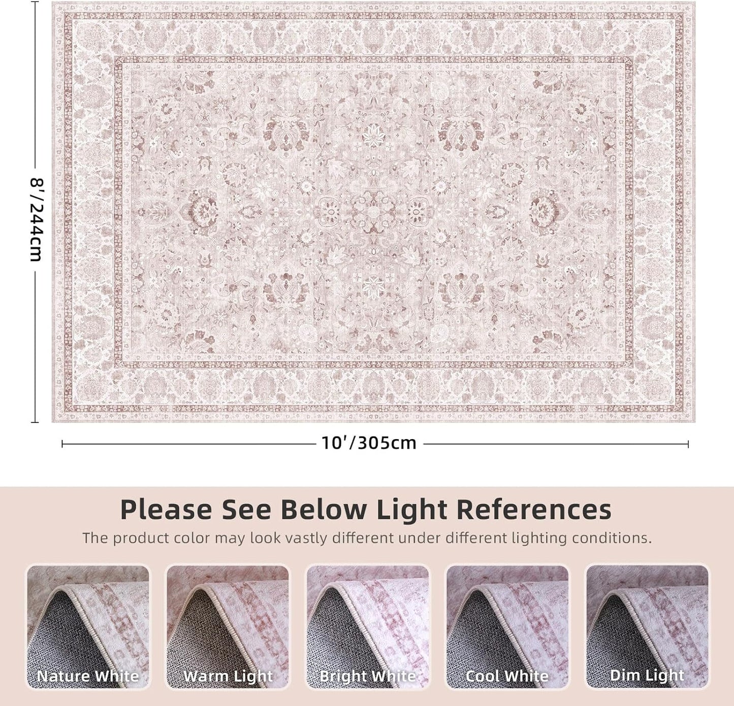 Pink Nursery Rug Large Area Rugs for Living Room Vintage Rug Boho Floral Washable Area Rugs 8x10 Indoor Carpet for Bedroom Dining Room Kids Room