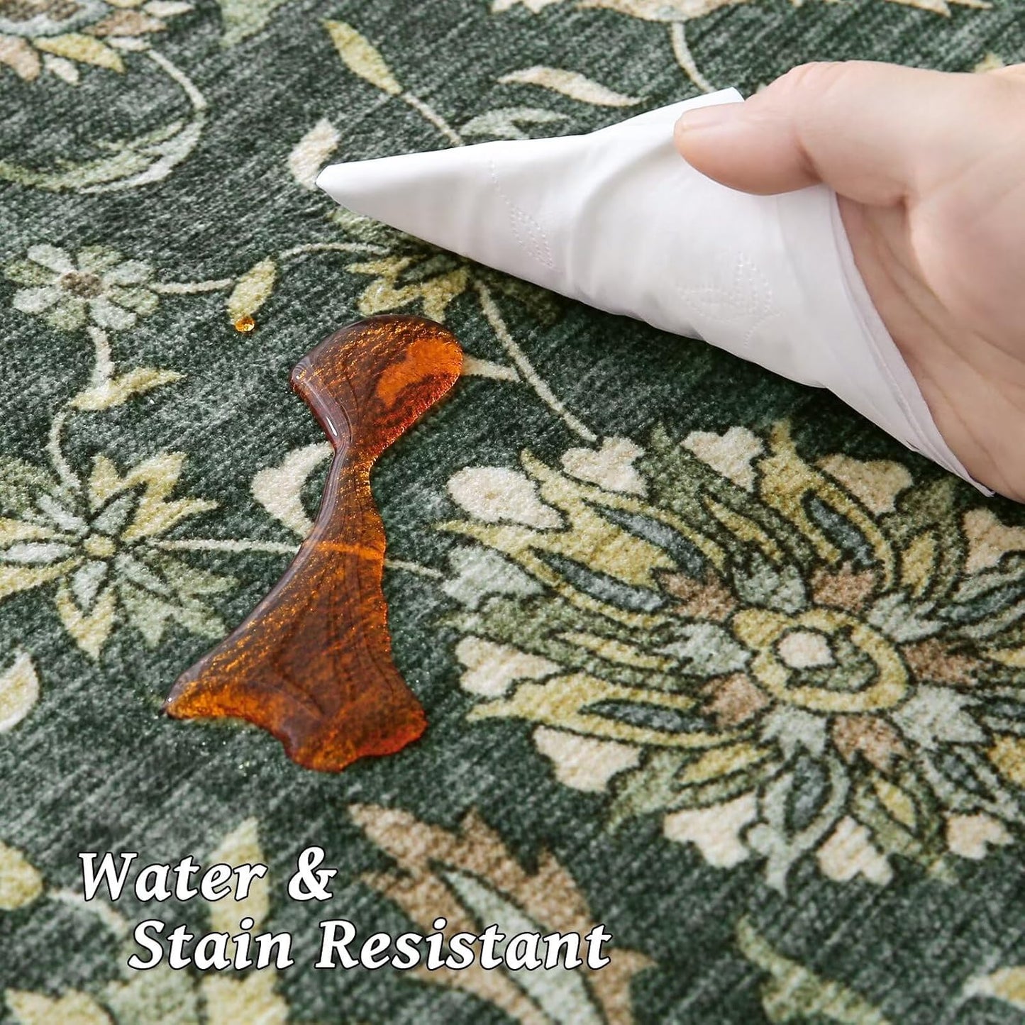 Washable 3x5 Entryway Rug Indoor, Boho Non-Slip Silicone Backing Small Rugs for Kitchen Nursery Office Bedroom, 0.3" Neutral Oriental Throw Carpet with 0.16" Cushioning Pad, Sage Green/Multi