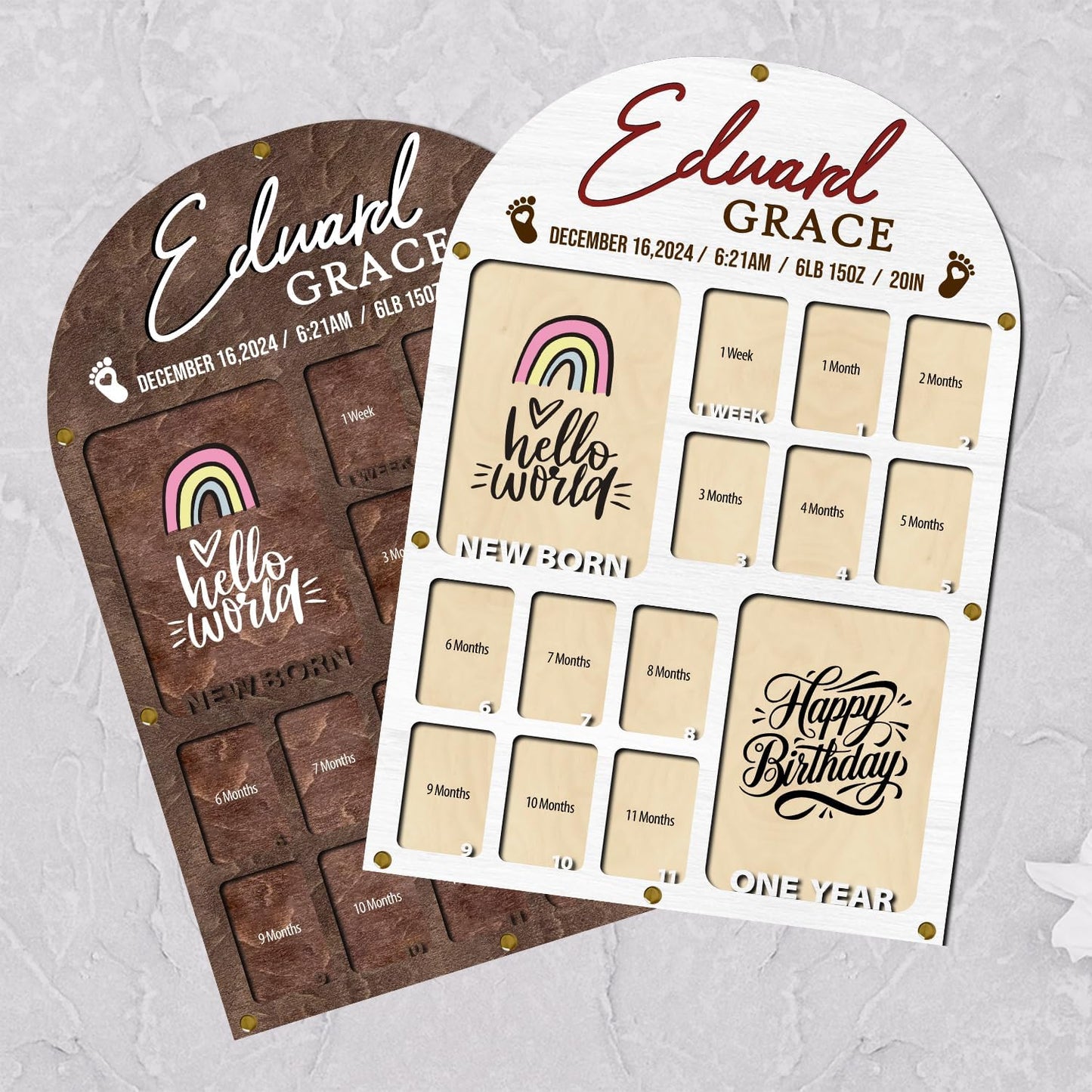 Personalized My First Year Photo Frame | 12 Months Picture Frame For Baby First Year | Displays Two 4x6 Photo and Twelve 2x3 Pictures | Birthday Party Decor Newborn Memory Keepsake, Rainbow