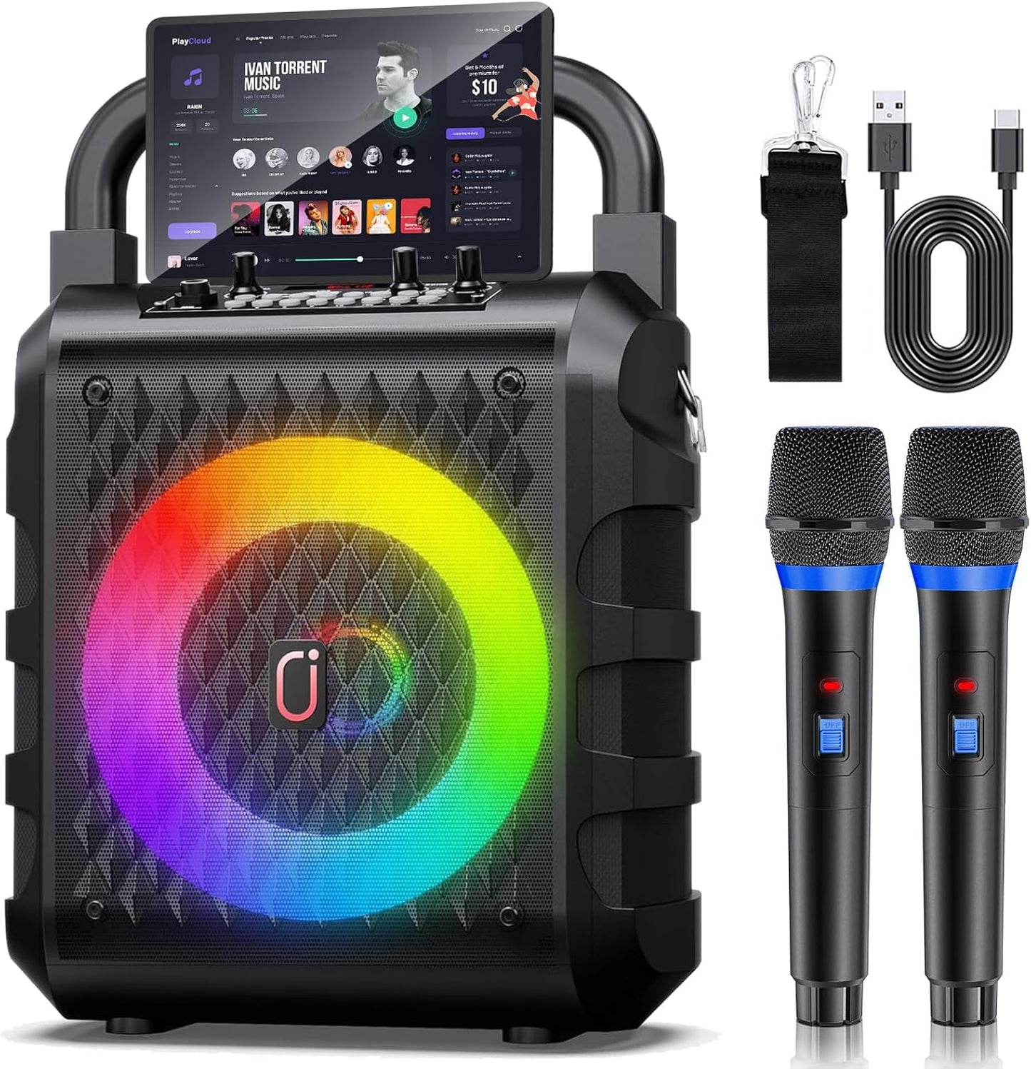 Karaoke Machine with 2 Wireless Microphones, 【2025 Upgraded 20W 6.5"Subwoofer】Portable Bluetooth Karaoke Speaker for Adults & Kids, Karaoke Microphone with PA System, Party Light, Support USB/TF/AUX
