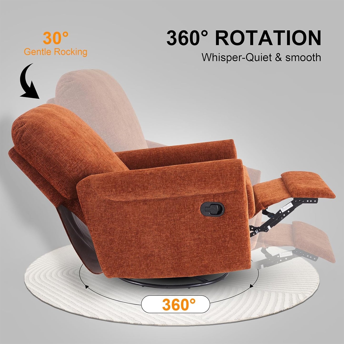 Recliner Chair, 360 Swivel Rocker Chair for Adults Nursery Rocking Chairs Glider Chairs for Living Room, Bedroom, Apartment