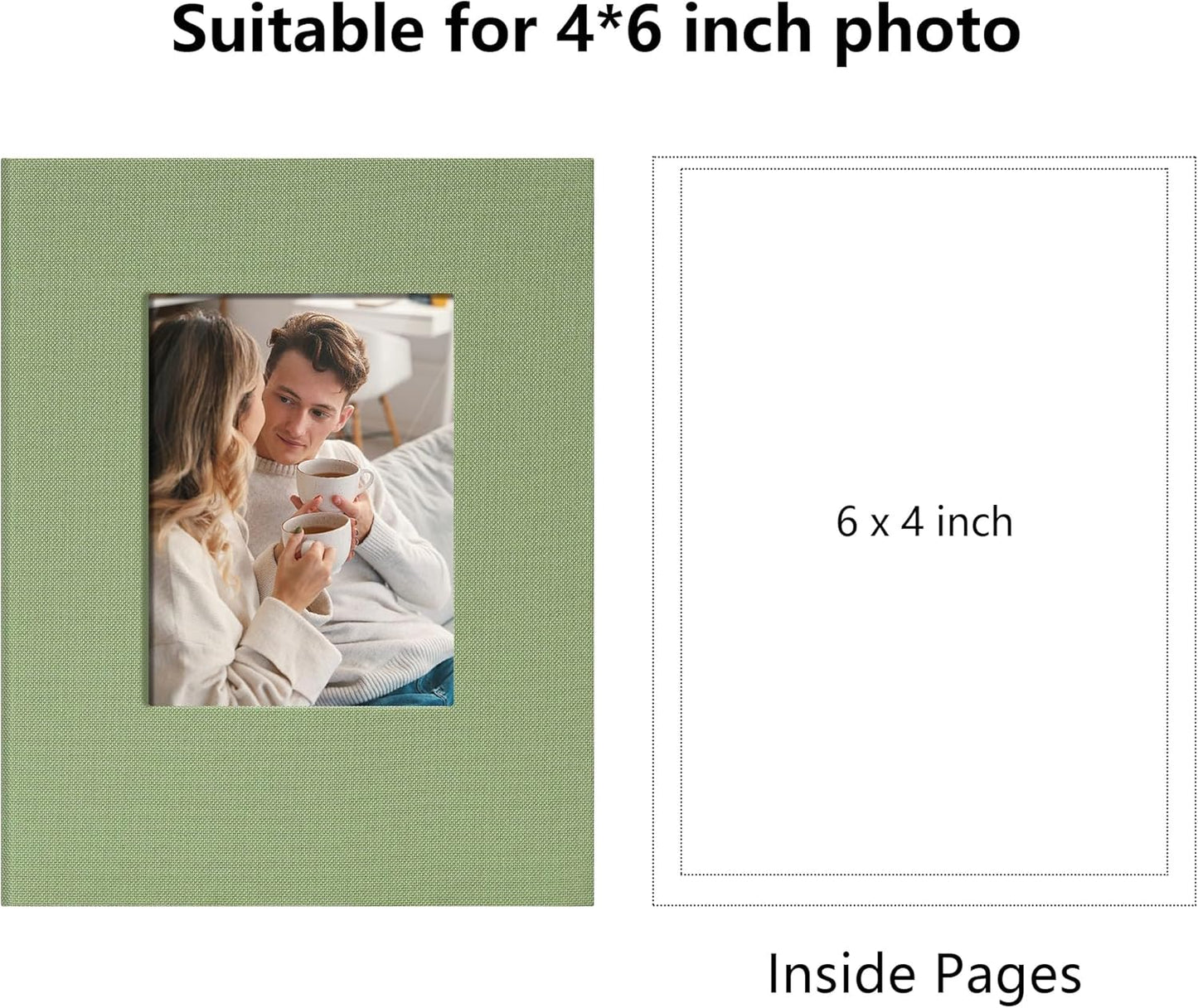 Small 4x6 Photo Album 100 Pockets Linen Cover with Front Window Portable Mini Picture Book for Family Travel Wedding and Memory Keepsake Organizer Light Green