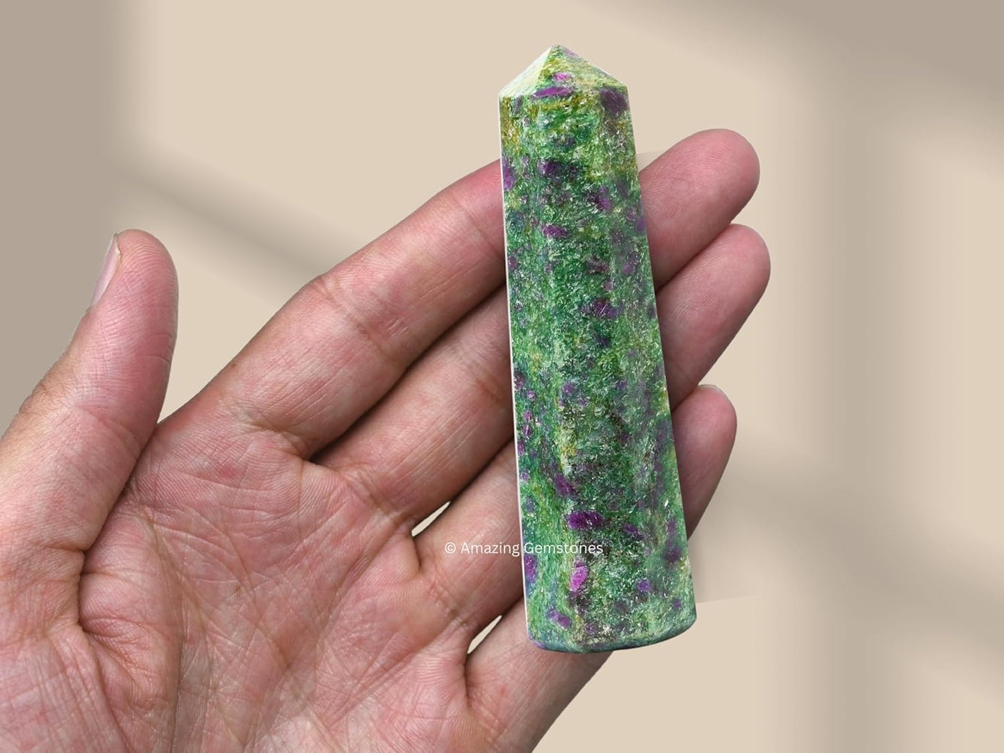 Amazing Gemstone Ruby Fuchsite Crystal Towers - Natural Healing Crystal Point Obelisk for Reiki Healing and Crystal Grid (3 Inch)
