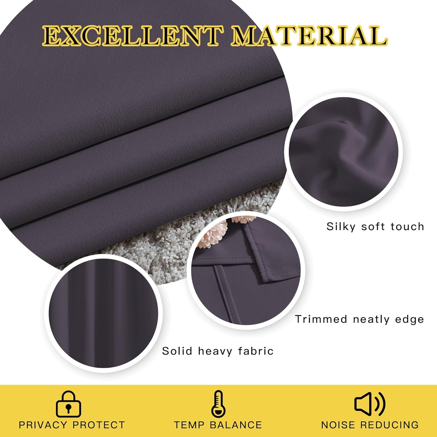 NICETOWN Greyish Purple Window Draperies and Curtains - Home Fashion Grommet Top Drape Panels for Bedroom (Set of 2, 66 by 72 Inch, Greyish Purple)