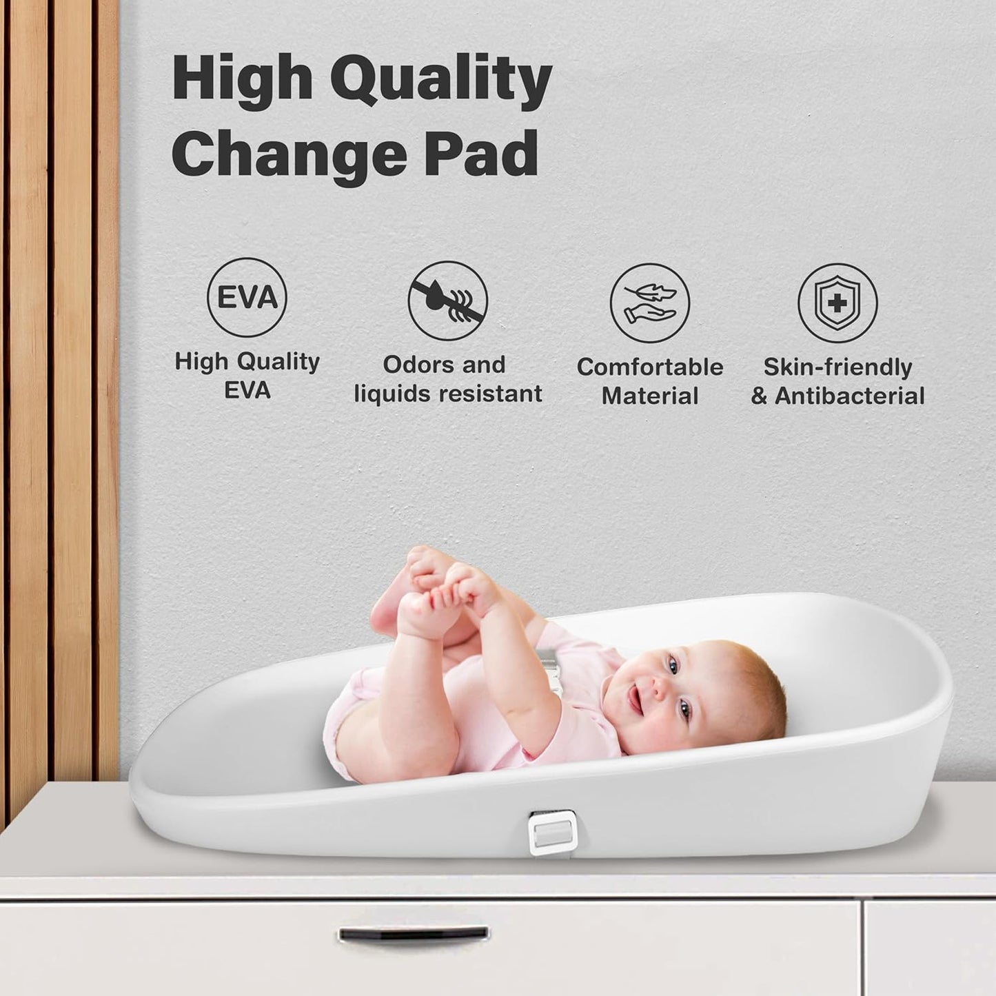 Baby Changing Pad, Soft, Lightweight and Portable, Waterproof and Easy to Clean, Large EVA Cushion for Comfort with Height Scale and Anti Slip Bottom (Grey Without Scale)