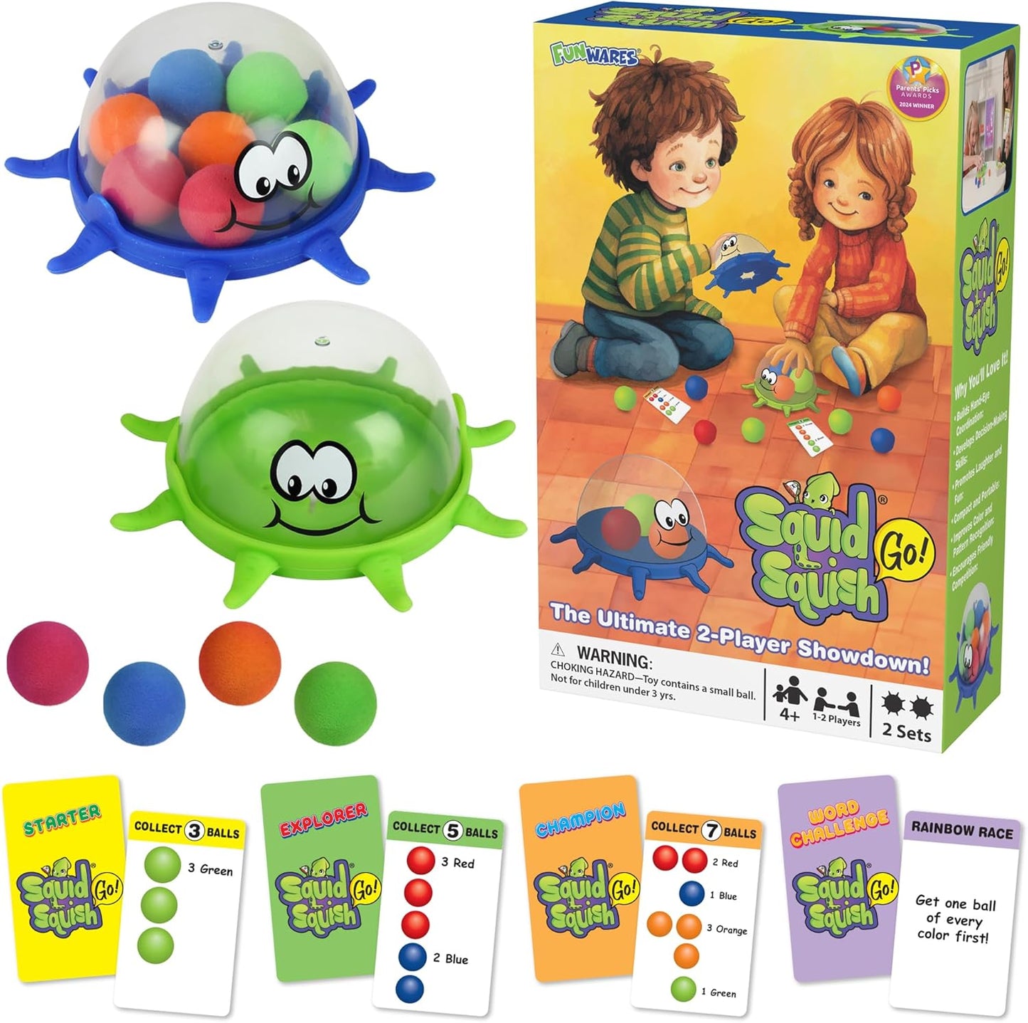 Funwares Colorful Squid Squish: Fast-Paced Floor Game for Kids, Interactive Learning, Hand-Eye Coordination, Counting and Color Game, Active Play, 2-4 Players, Ages 4-8, Go Speed
