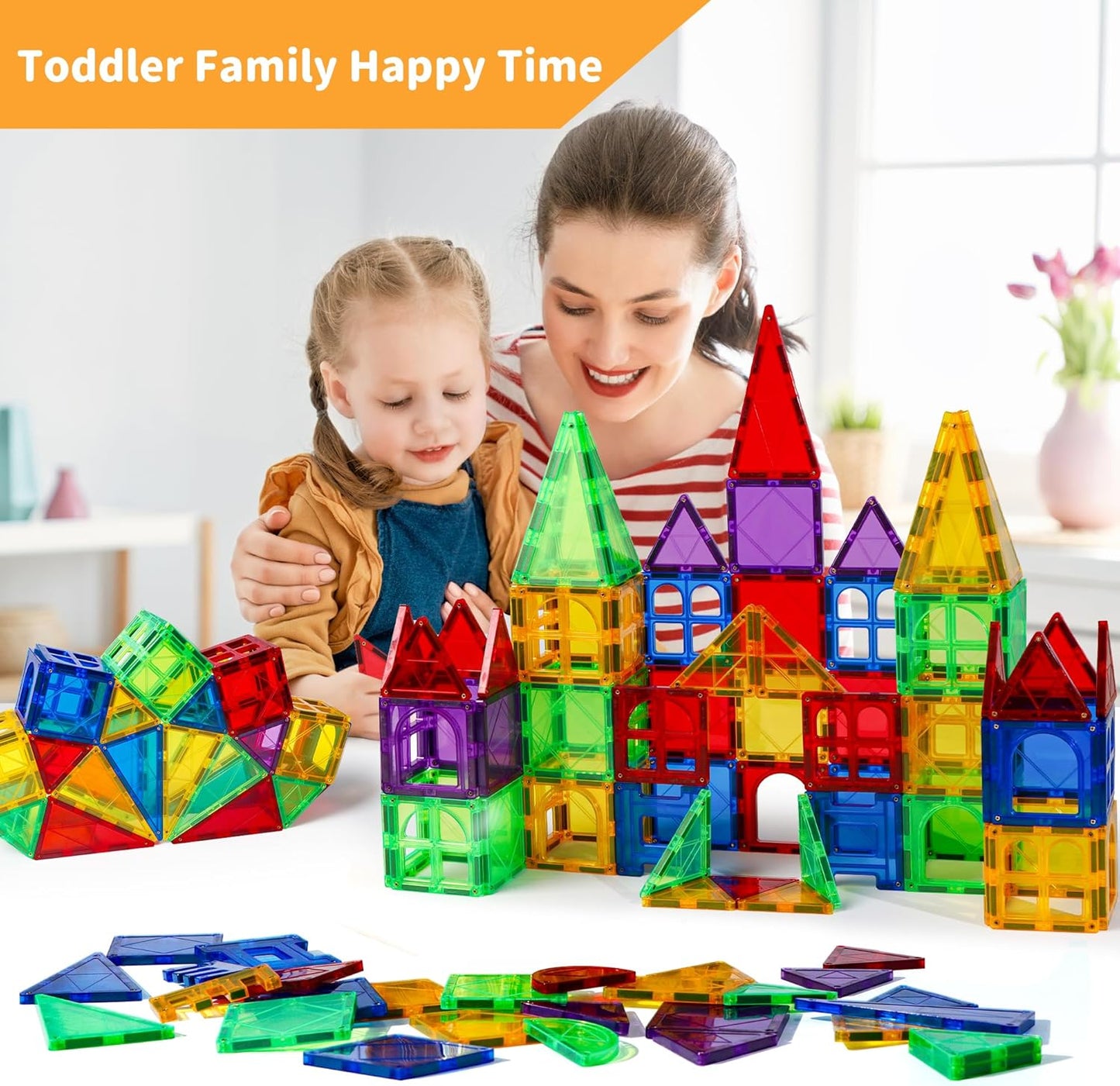 MAGBLOCK Magnetic Tiles Kids Toys, 120PCS 3D Magnetic Building Blocks Set Construction Toys Educational STEM Magnet Tiles for Kids Stacking Blocks Learning Gifts for Toddlers Boys Girls