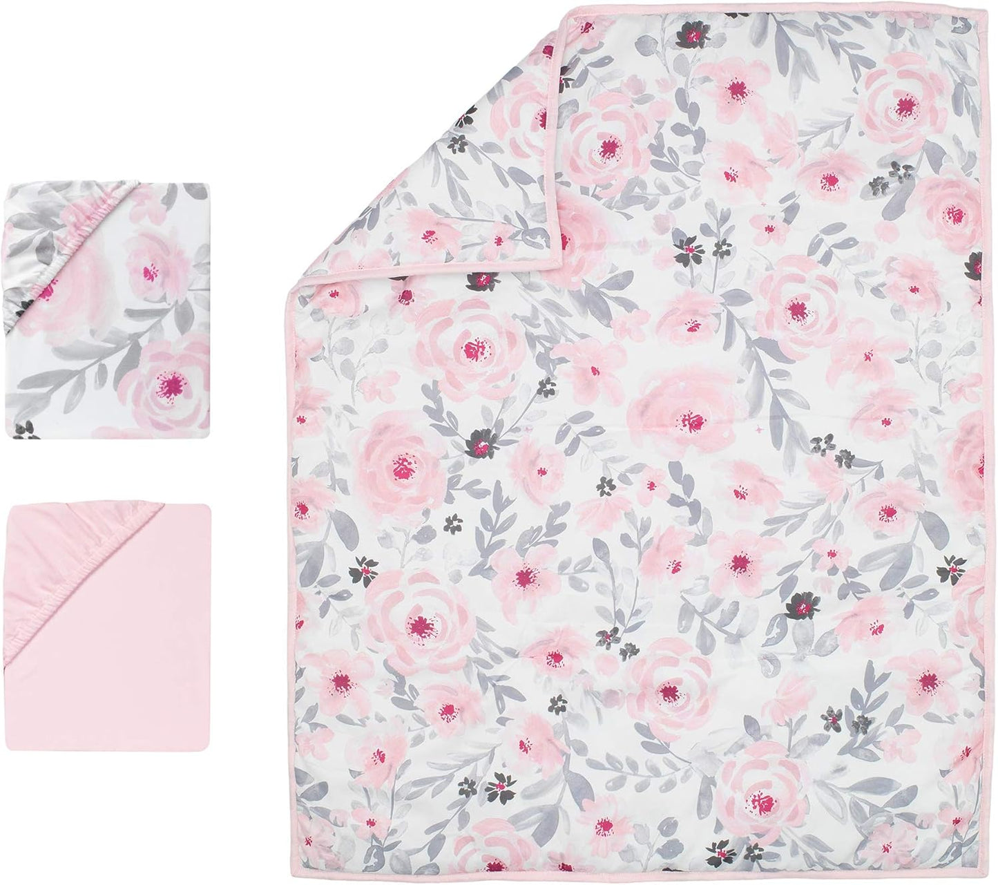 Bedtime Originals Blossom Pink Watercolor Floral 3-Piece Mini Crib Bedding Set