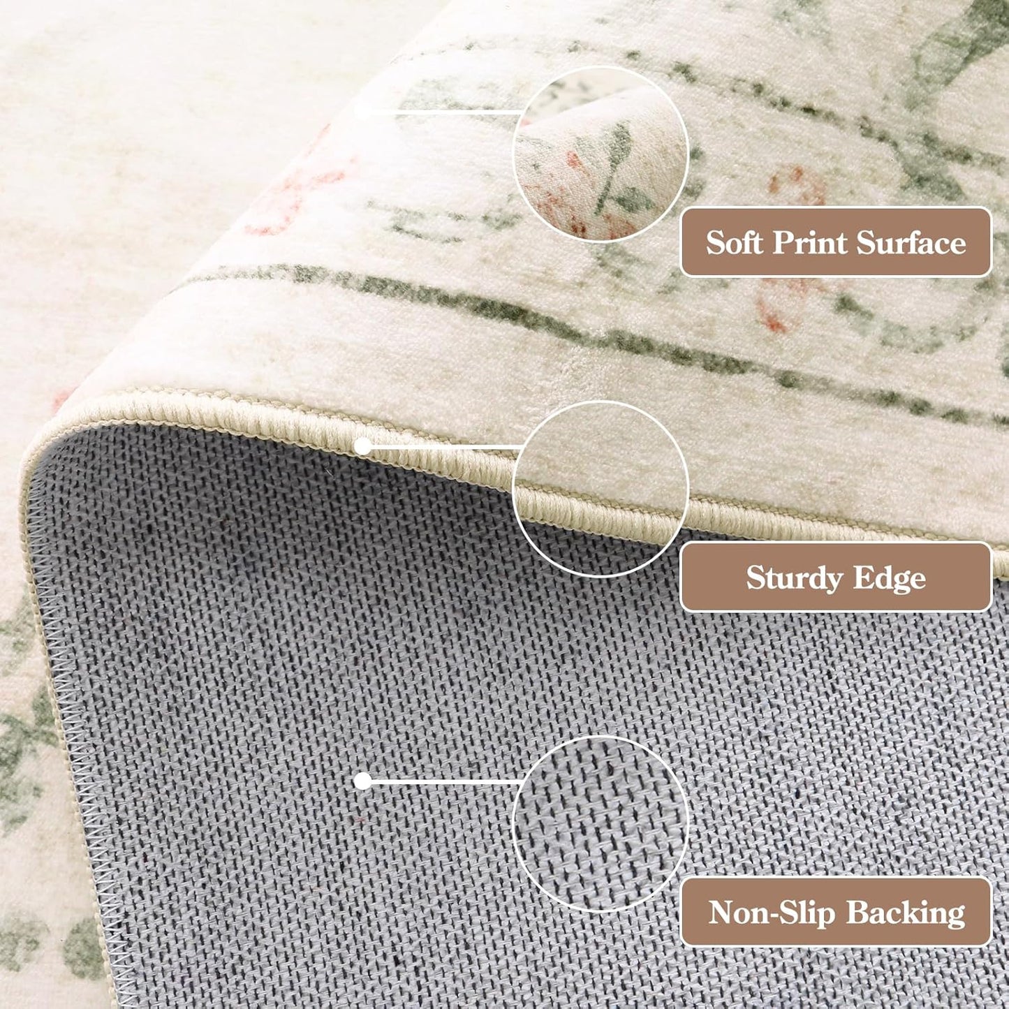 Wonnitar Floral Bow Print Washable 8x10 Rug, Beige Rugs for Living Room, Boho Non Slip Ultra-Thin Soft Neutral Carpet for Nursey Kids Room Dorm Living Room, Beige