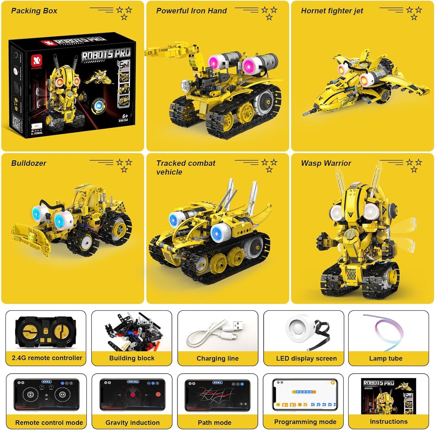 5 in 1 STEM RC Robot Building Kit, 673PCS Remote & App Controlled Jets Building Blocks Set, Robotic Technic Creative Toys, DIY Build Science Learning Gift for Boys Girls Age 6 7 8 9 10 11 12+
