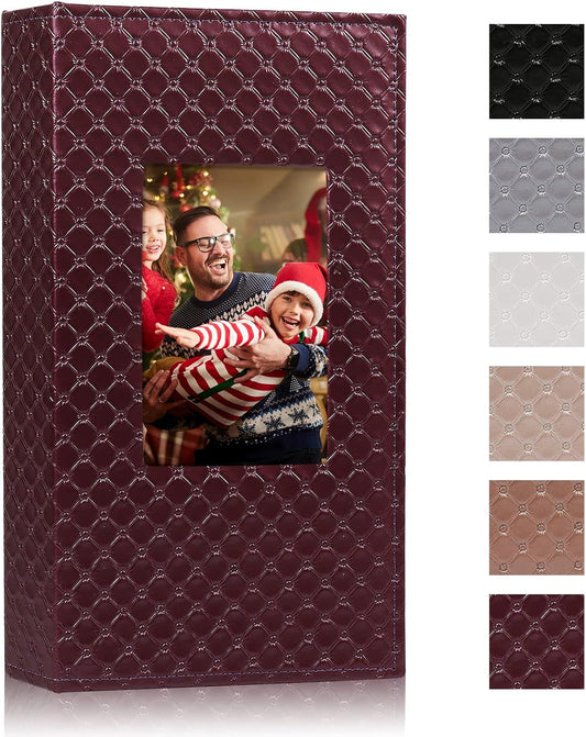 RECUTMS Photo Albums for 4x6 Photos Holds 300, 3 Per Pages Photo Picture Album PU Leather Button Grain Cover, Horizontal Photos Record Family Wedding Anniversary Baby Holiday Travel Album Wine Red