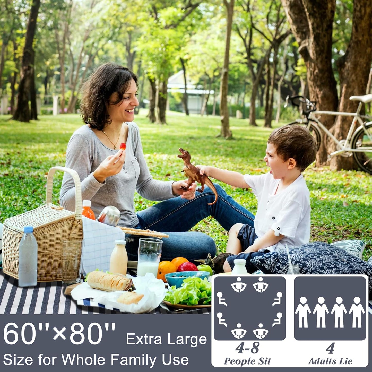 Picnic Blankets 80" x 60" Extra Large Outdoor Blanket Sand Free Foldable with Carry Strap for Beach, Camping, Park Grass, Hiking, Travel, Concerts, Indoors