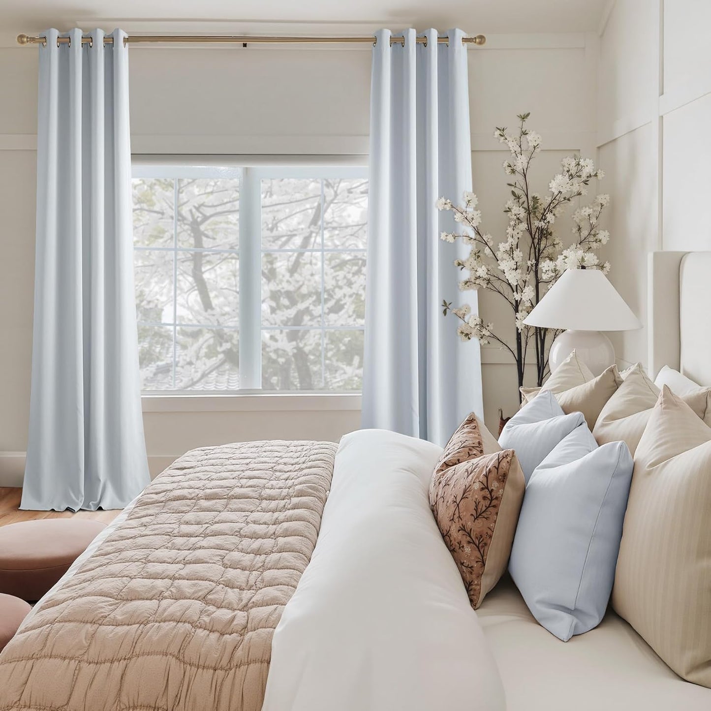 NICETOWN Gryeish White Curtains for Bedroom 90 inches Long, Roon Darkening Grommet Curtains for Living Room, Noise Reducing Privacy Window Treatment Drapes for Nursery, Laundry Patio, 2 Panels, W52