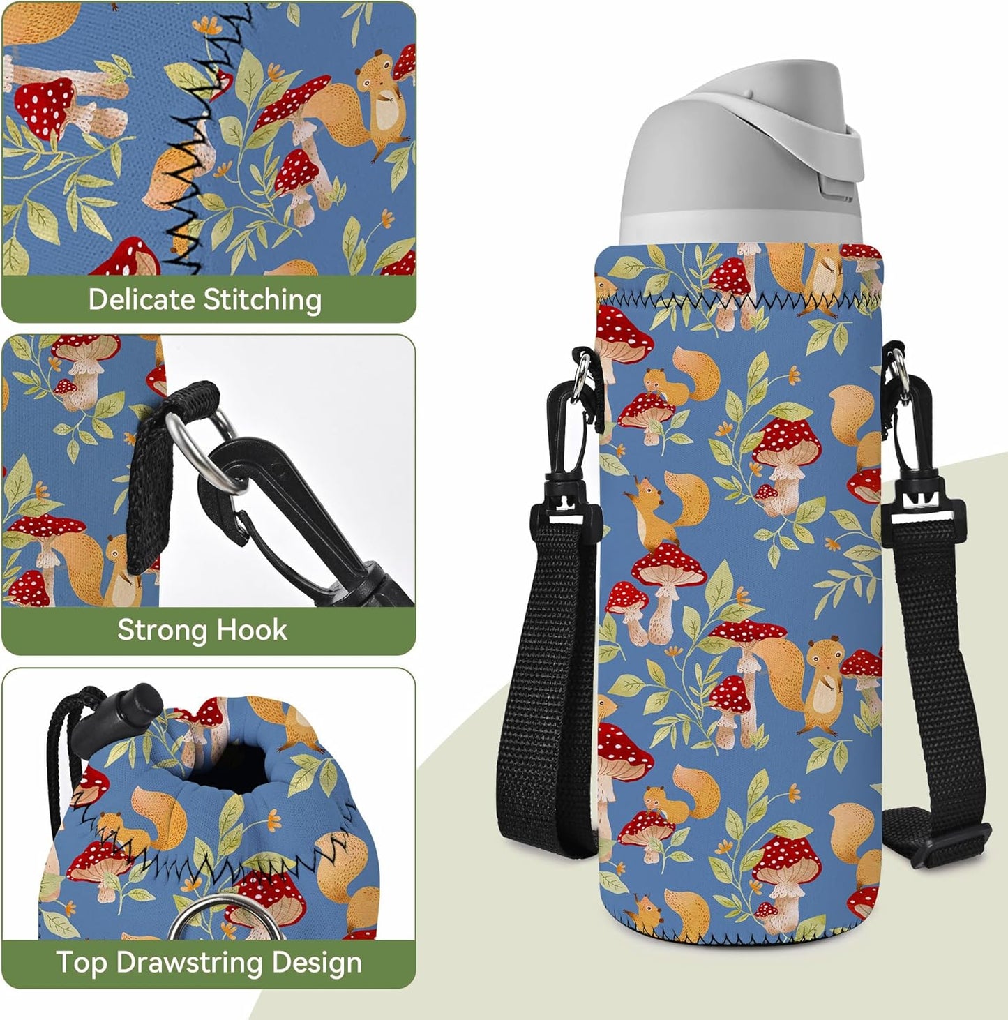 Neoprene Water Bottle Carrier Bag with Adjustable Shoulder Strap for Men Women Walking Hiking,Portable Insulated Holder Case for Stainless Steel/Glass/Plastic Bottles