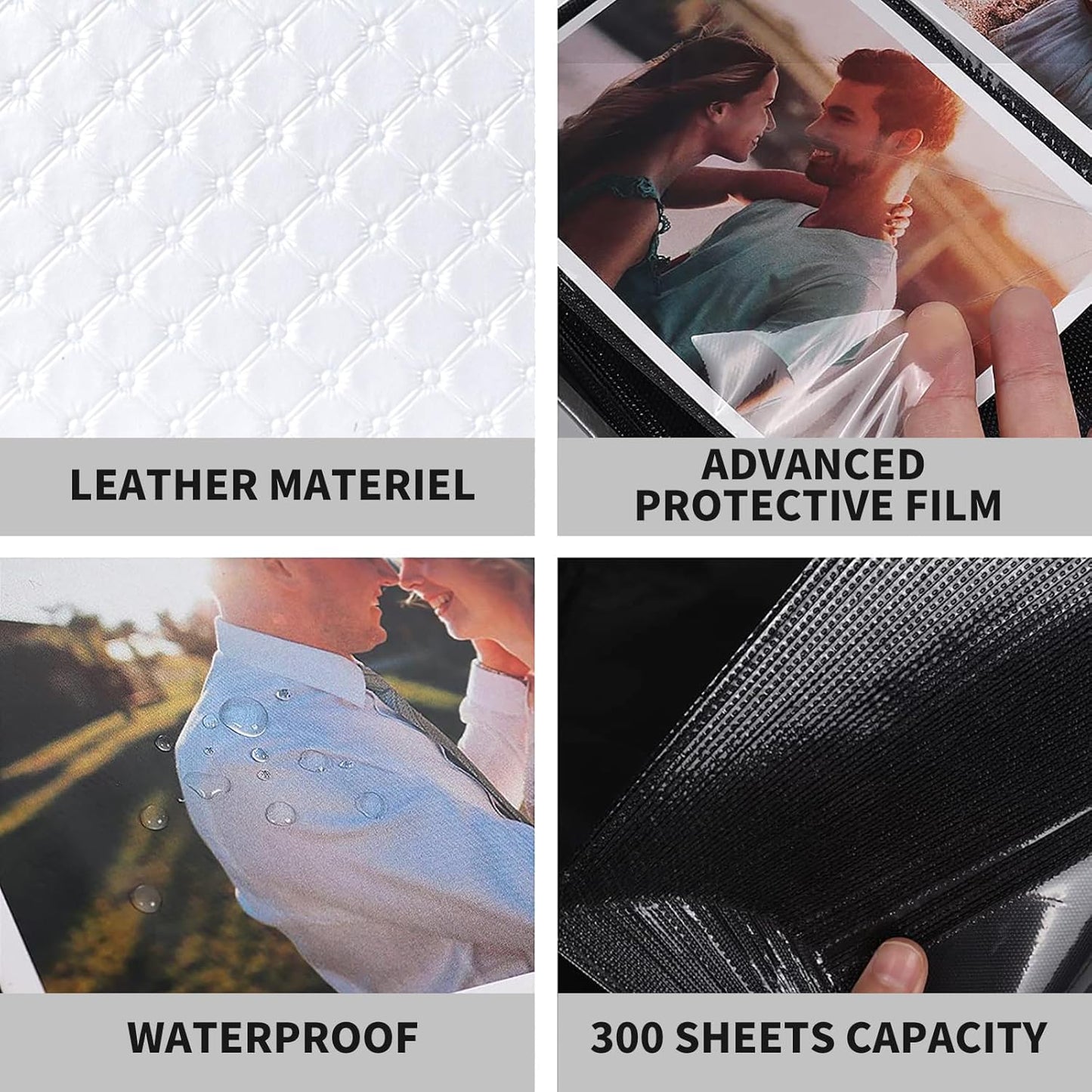 RECUTMS Photo Albums for 4x6 Photos Holds 300, 3 Per Pages Photo Picture Album PU Leather Button Grain Cover, Horizontal Photos Record Family Wedding Anniversary Baby Holiday Travel Album White