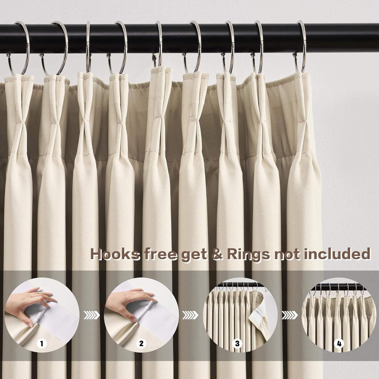 KEQIAOSUOCAI Pinch Pleated Cream Beige Curtains 120 Inches Long for Living Room 2 Panels Set Ceiling Mount Track Drapes Ceiling Floor 118 inch-122 inch Window Curtains Bedroom 40 by 120,10 ft