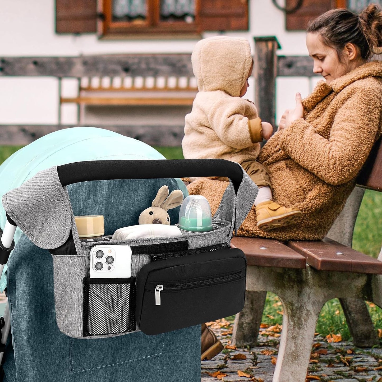 Accmor Universal Stroller Organizer with Insulated Cup Holder Detachable Phone Bag and Shoulder Strap,Stroller Bag Caddy Organizer Fits for Uppababy, Baby Jogger, Britax Strollers