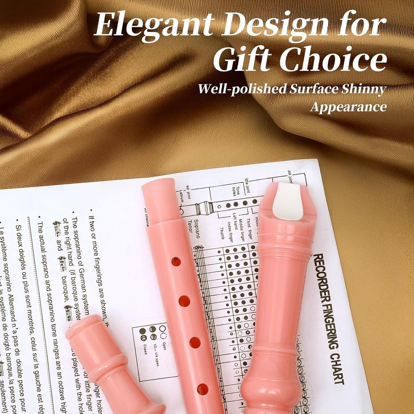 Soprano Recorder for Kids Beginners, German Fingering, C Key, 3 Piece with Cleaning Rod, Bag, Fingering Chart (Pink)…