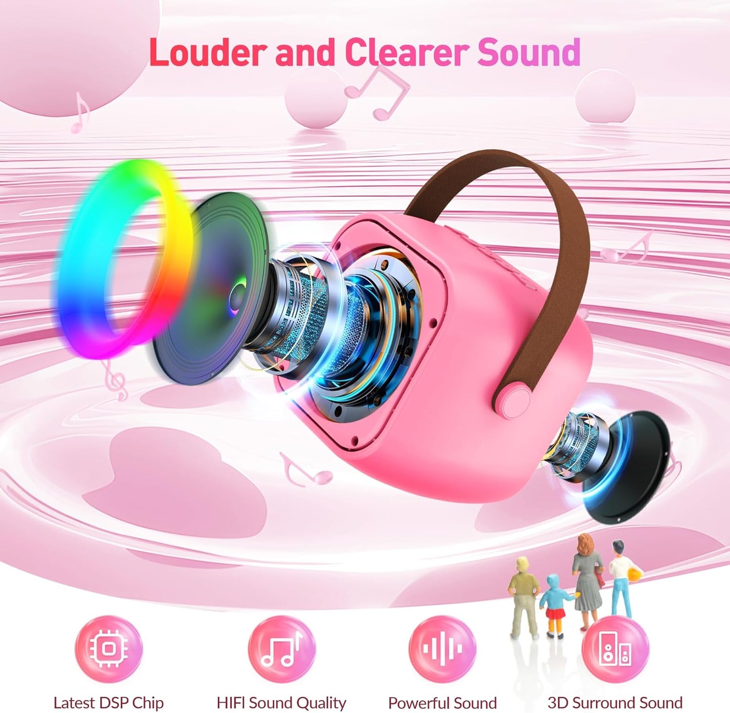 Mini Karaoke Machine with 2 Wireless Microphones for Kids Adults,Portable Bluetooth Karaoke Speaker with Party Lights,Christmas Birthday Gifts for Girls Ages 4, 5, 6,7, 8, 9, 10,12+ Family Home Party