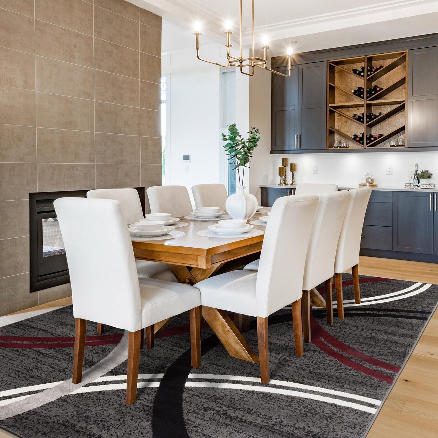 Rugshop Modern Wavy Circles Design Area Rug 9' x 12' Red