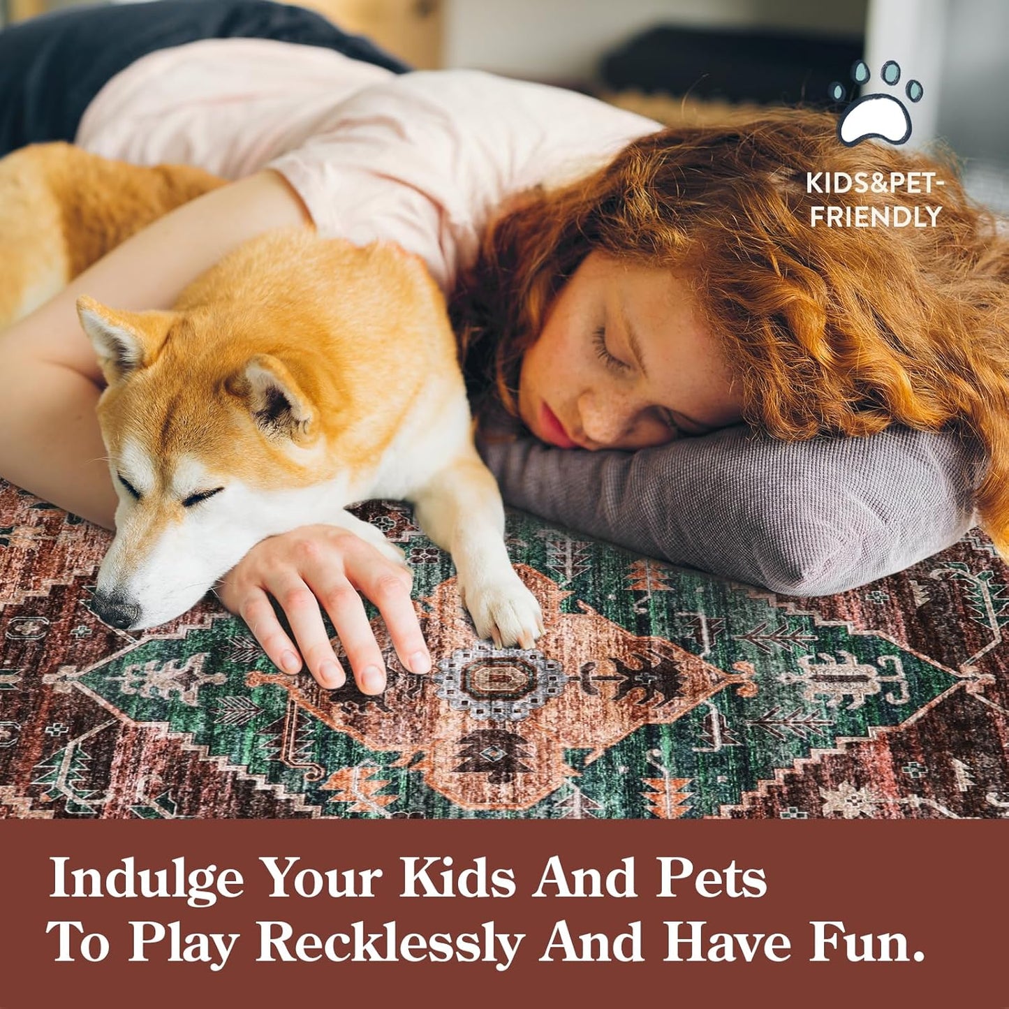 Lahome Area Rugs 9x12 Living Room - Non-Slip Ultra-Thin Washable Large Carpet, Non-Shedding Oriental Vintage Distressed Carpet Rug for Dining Room Bedroom Office